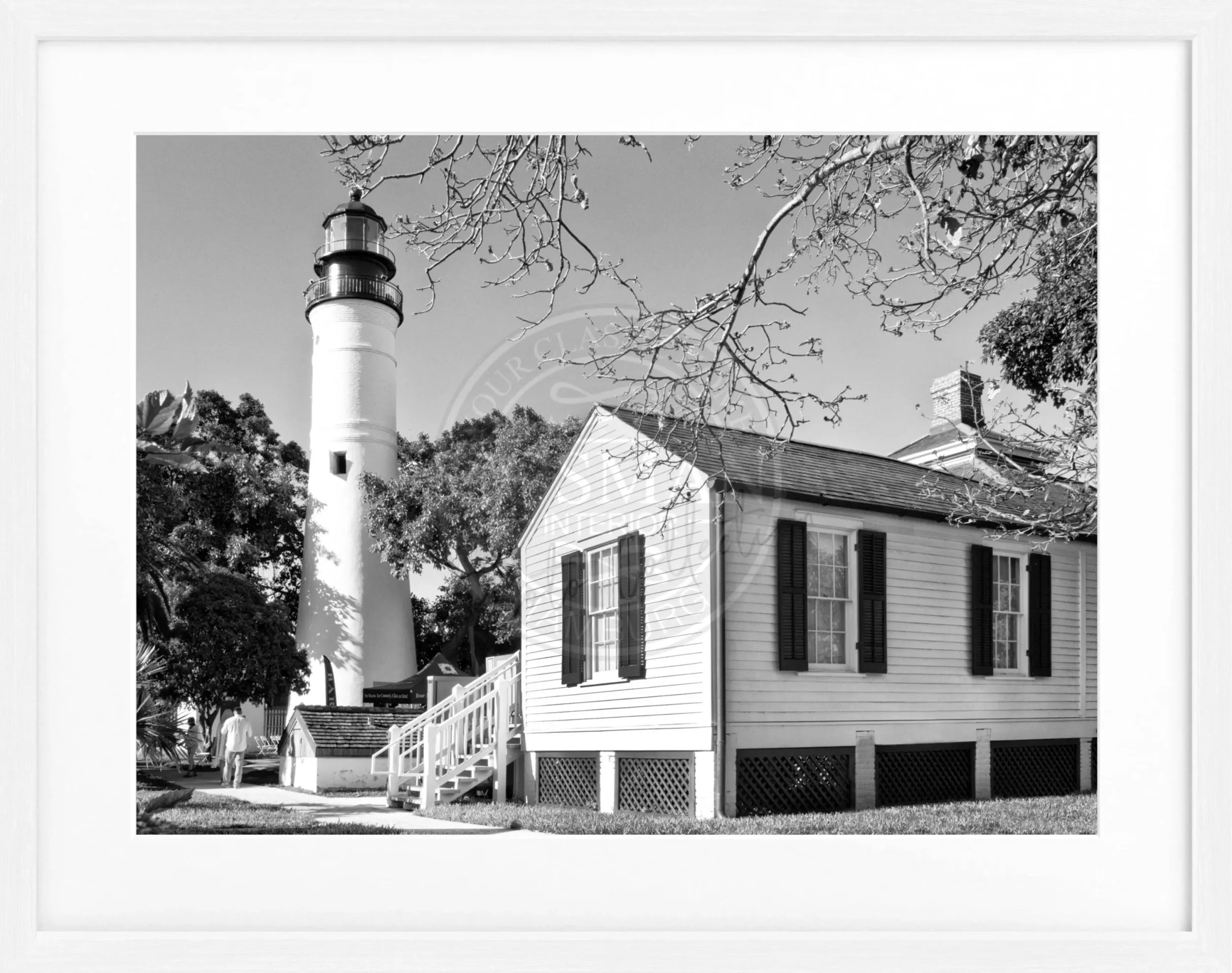 Schwarz-weiß Poster mit Rahmen von Cosman-Photocollection, Motiv Leuchtturm in Key West, Florida, 31x25 cm