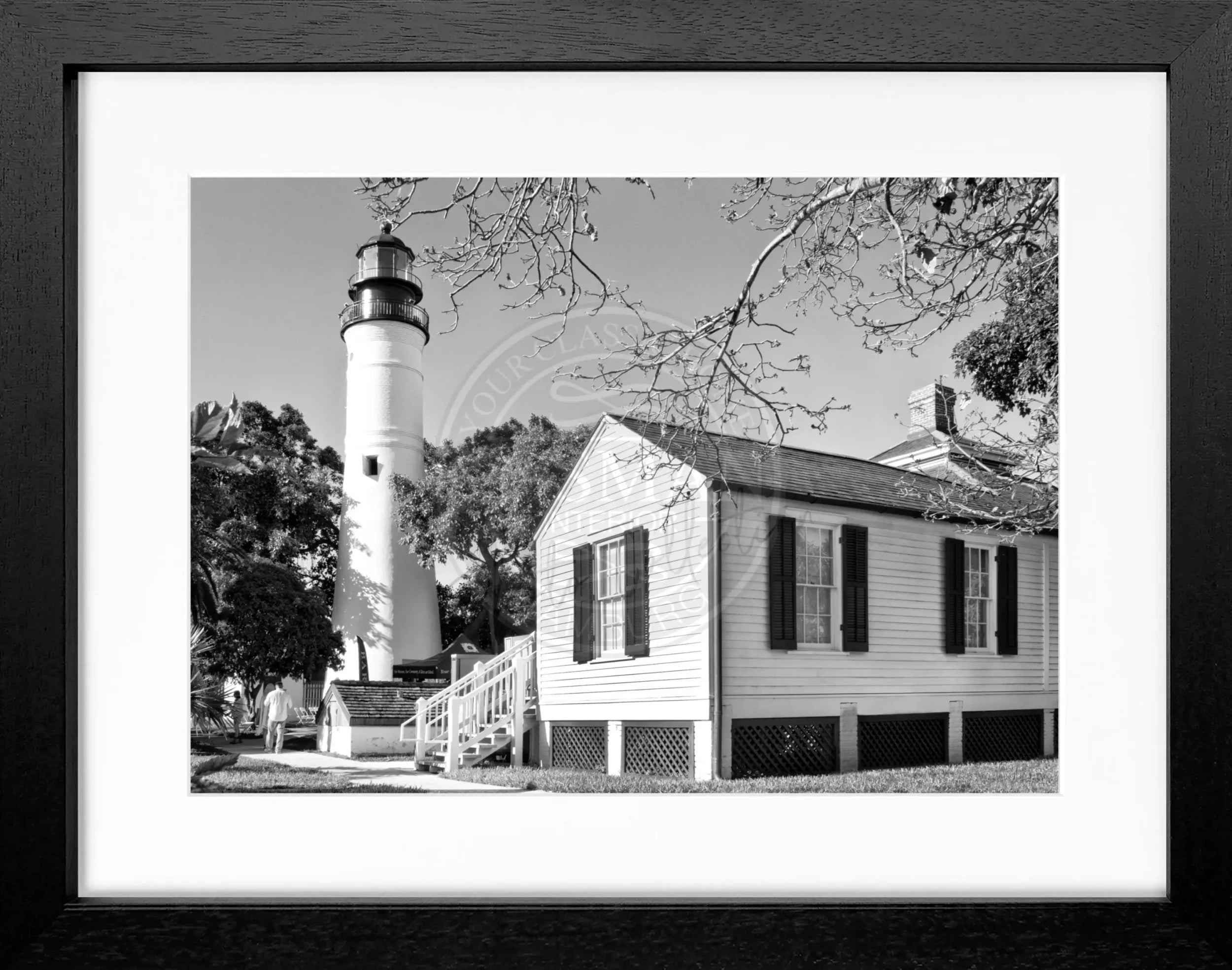Schwarz-weiß Poster mit Rahmen, Florida Key West Leuchtturm, Cosman-Photocollection, 31x25 cm, Wanddekoration