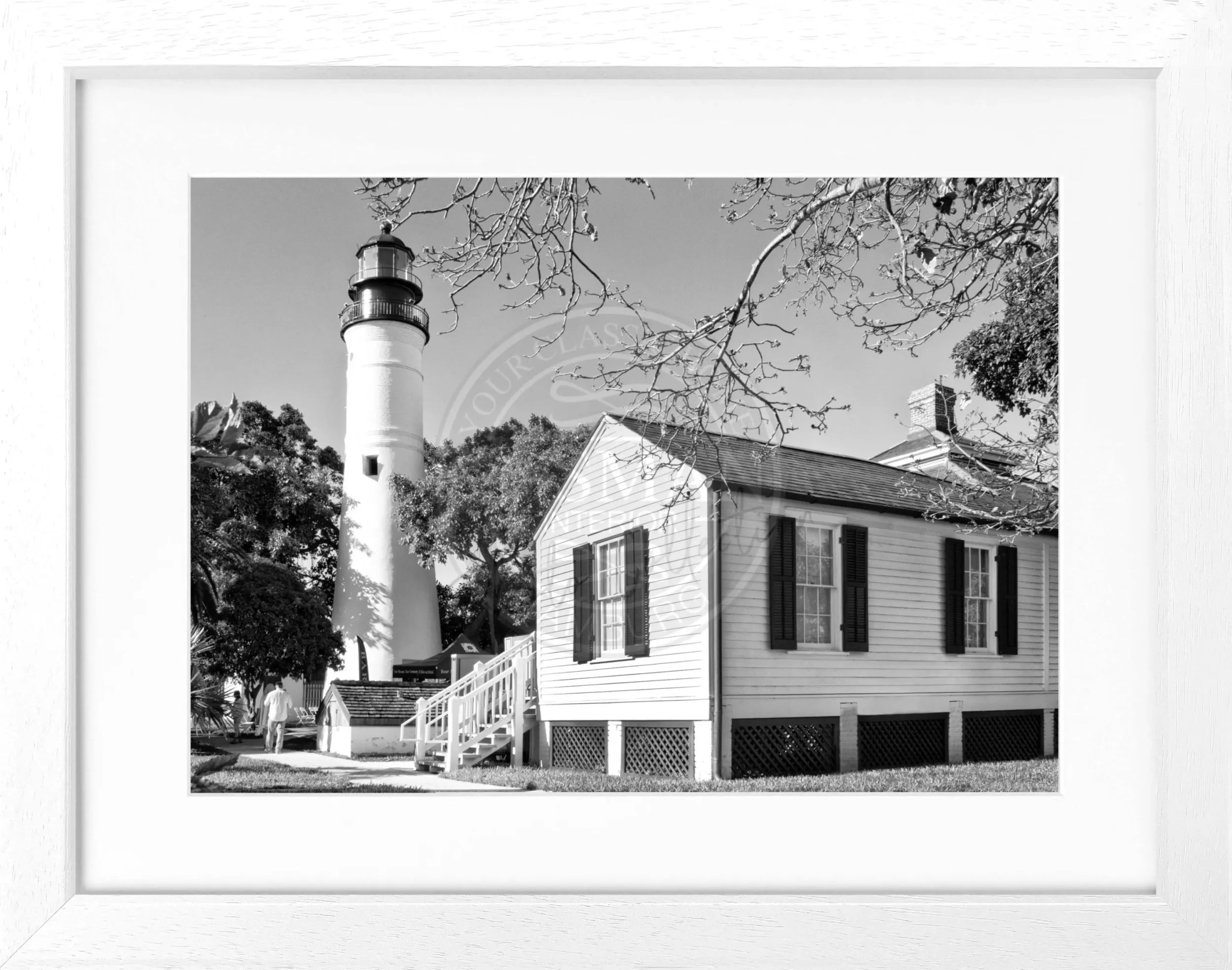 Schwarz-weiß Poster mit Rahmen von Cosman-Photocollection, Florida Key West Leuchtturm, 31x25cm, Wanddekor, Fotokunst