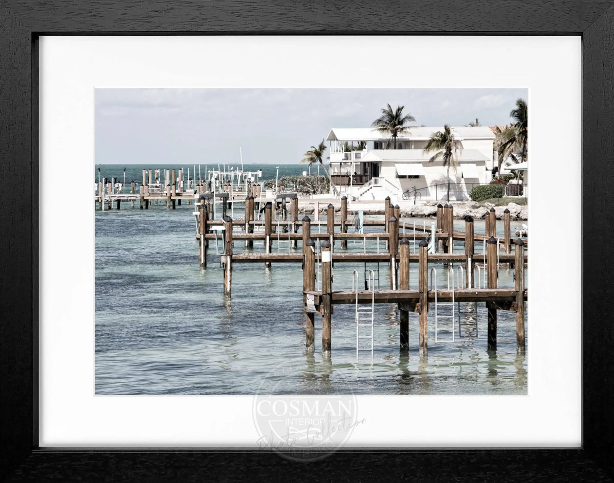 Schwarz-weiß Poster mit Rahmen von Cosman-Photocollection, Florida Keys Beach House Motiv, 31x25 cm