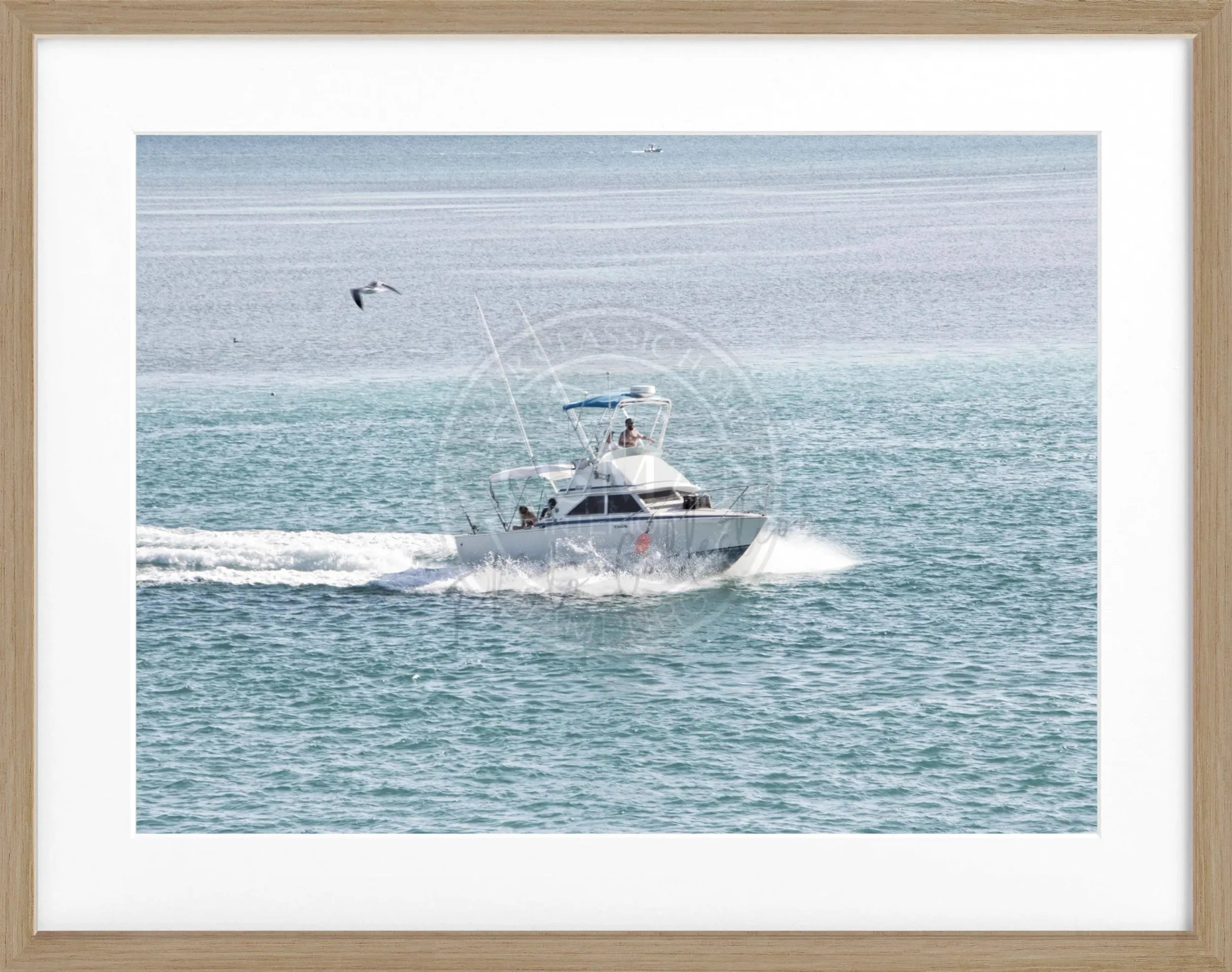 Schwarz-weiß Poster mit Rahmen, Florida Keys Boot Motiv, von Cosman-Photocollection, 31x25 cm, Wanddekoration