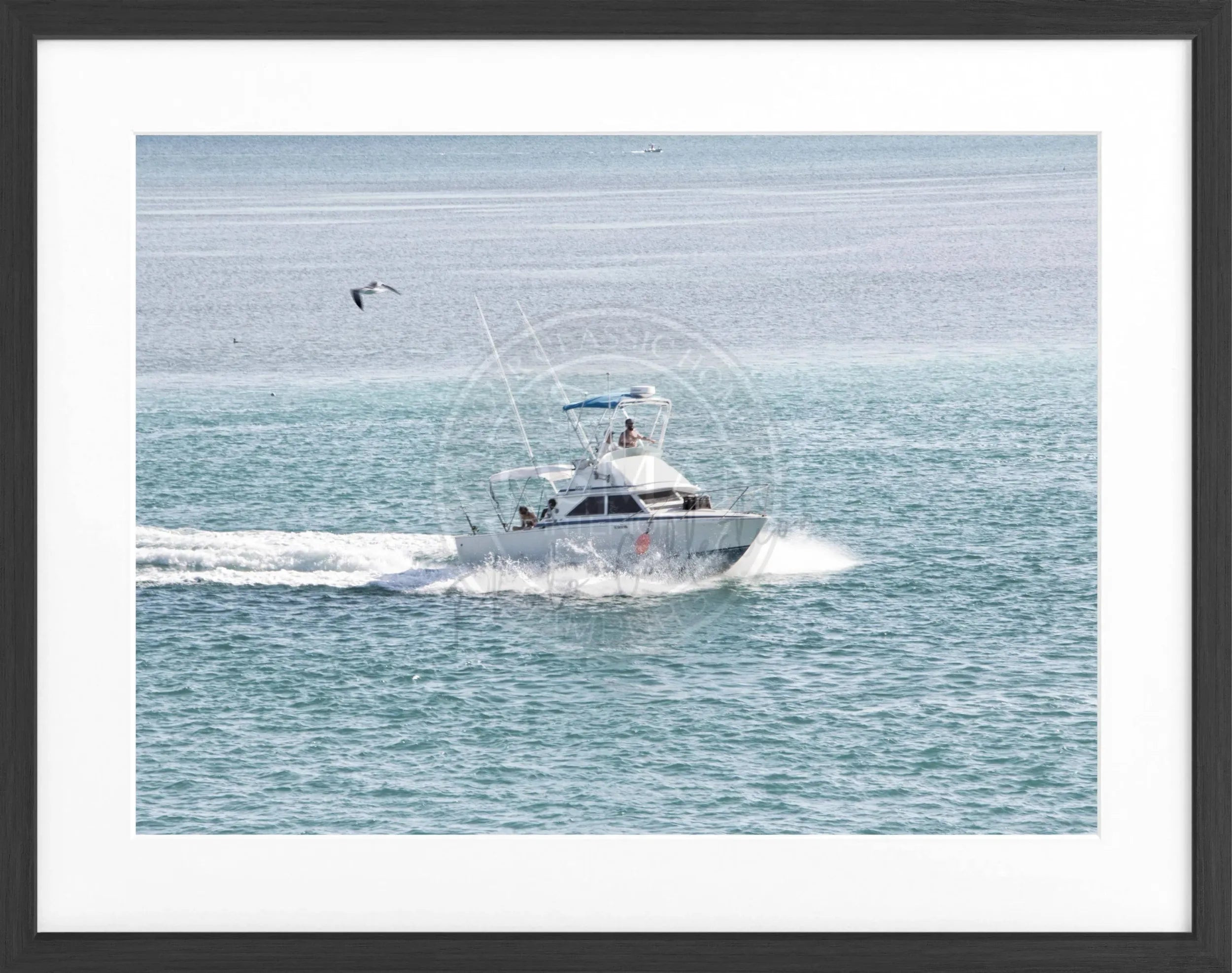 Schwarz-weiß Poster mit Rahmen, Florida Keys Boot Motiv, von Cosman-Photocollection, 31x25 cm, Wanddekoration