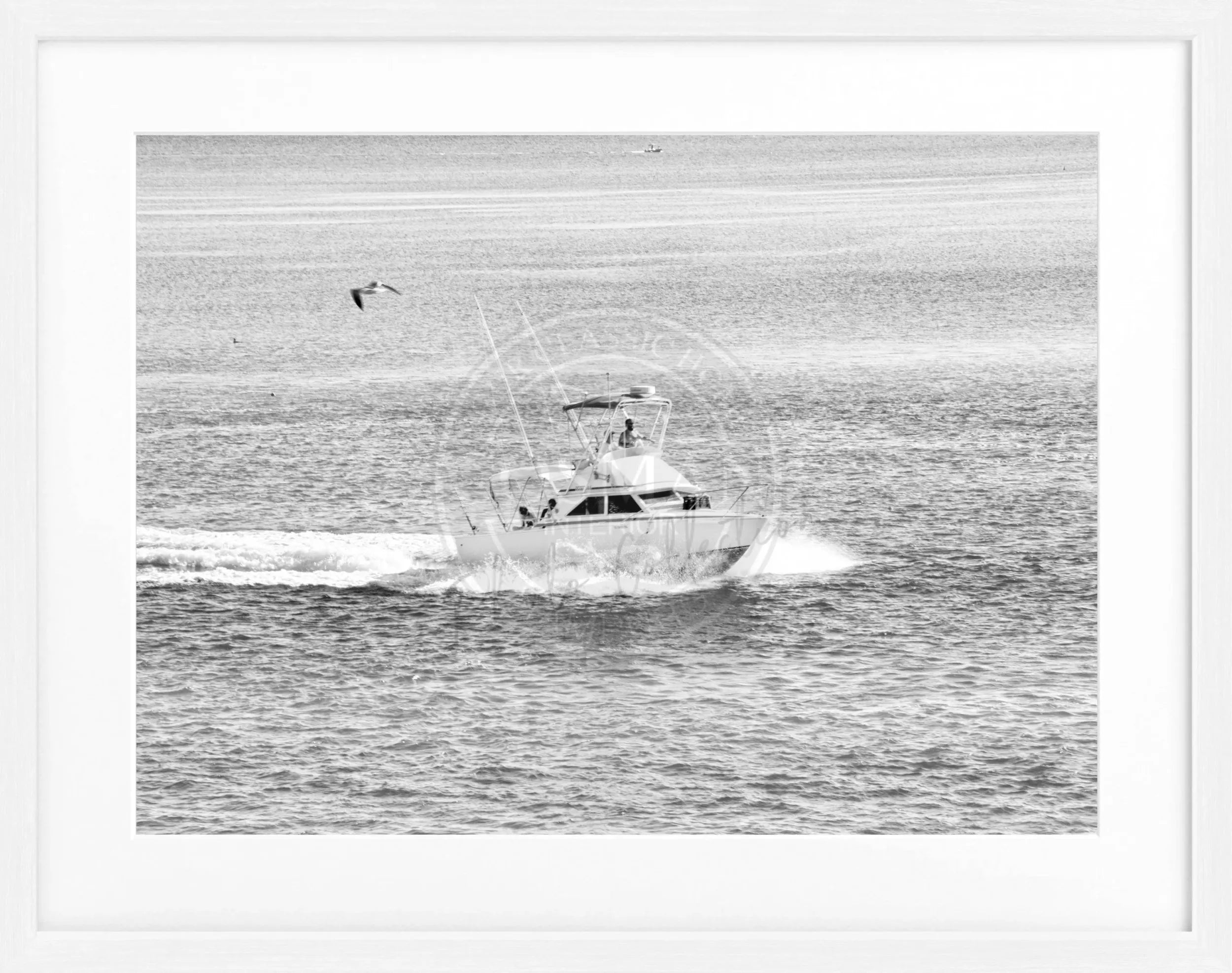 Schwarz-weiß Poster mit Rahmen, Florida Keys Boot Motiv, 31x25 cm, von Cosman-Photocollection