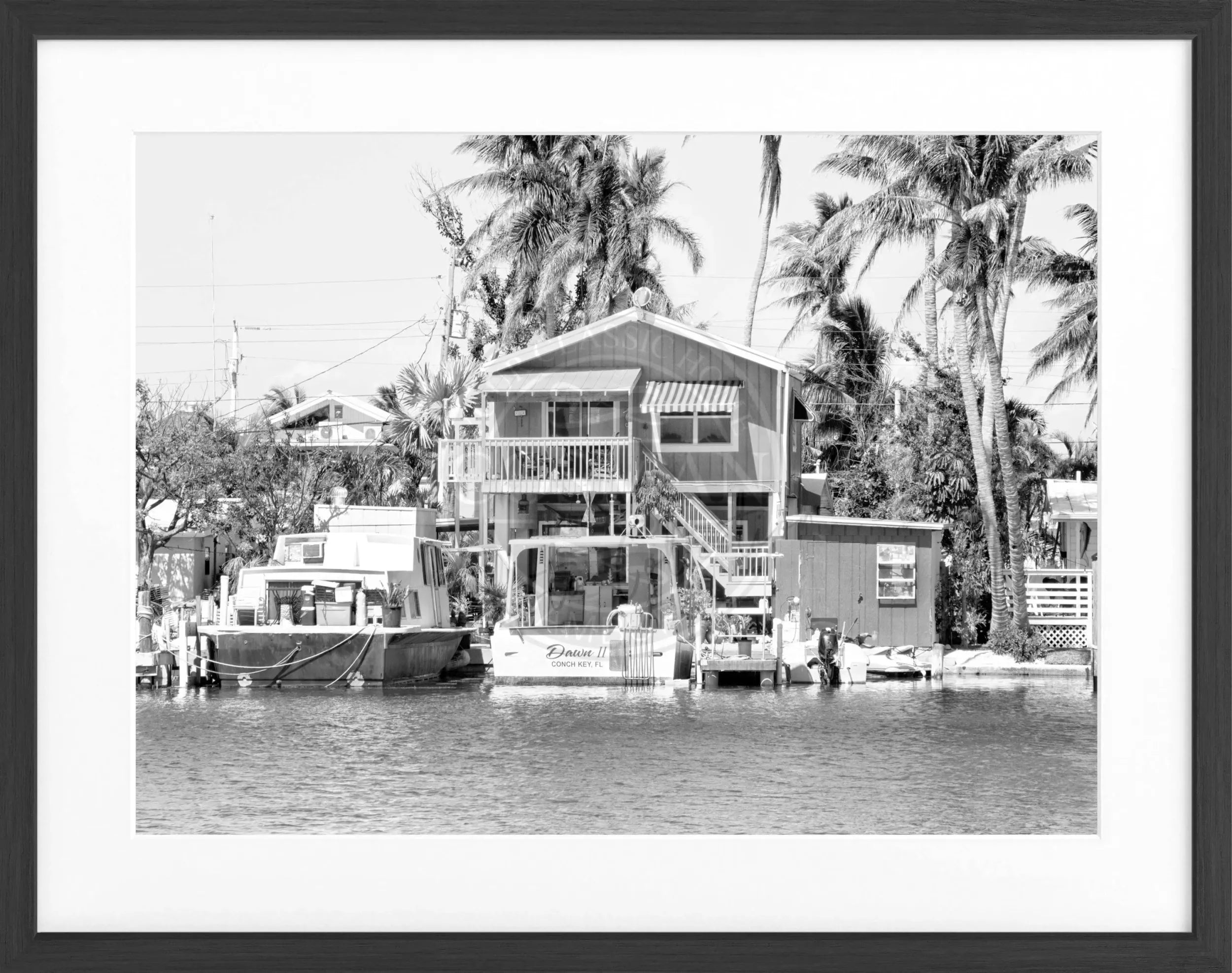 Schwarz-weiß Poster mit Rahmen der Florida Keys, 31x25cm, von Cosman-Photocollection, dekoratives Wandbild mit Meeresmotiv