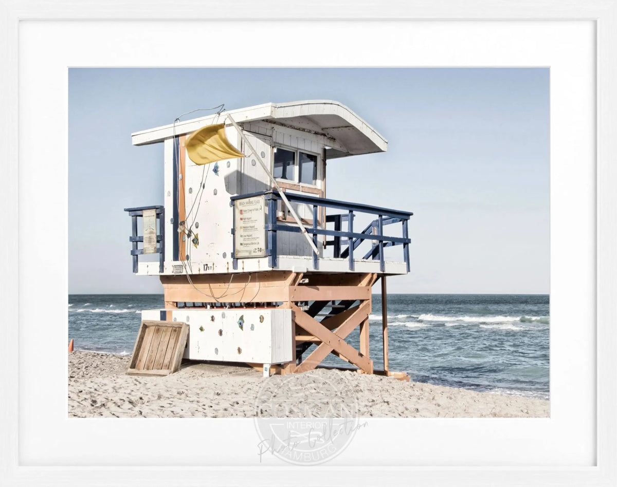 Schwarz-weiß Poster mit Rahmen von Florida Miami Beach, 31x25 cm, von Cosman-Photocollection, dekoratives Wandbild
