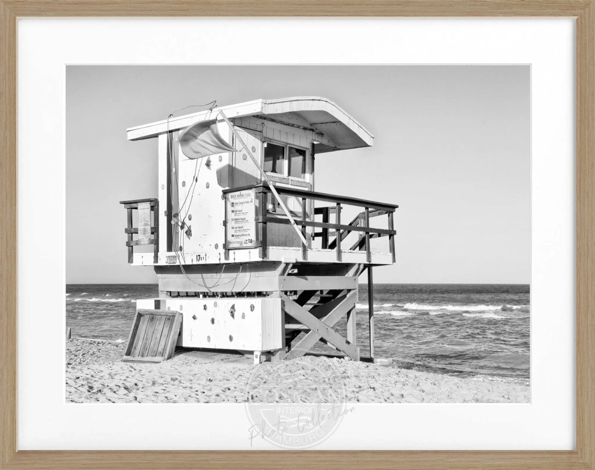 Schwarz-weiß Poster mit Rahmen von Miami Beach Florida, 31x25 cm, von Cosman-Photocollection, dekoratives Wandbild