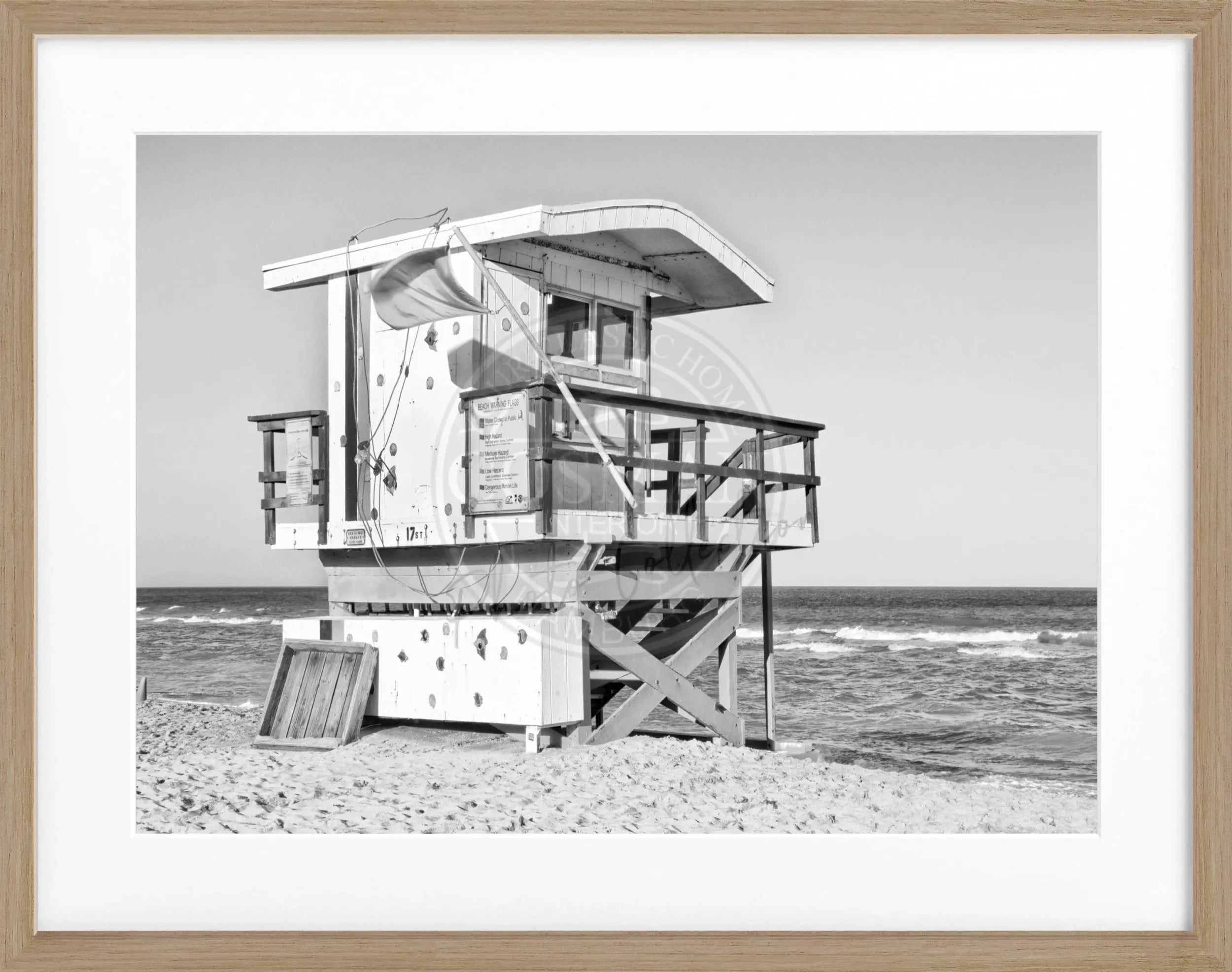Schwarz-weiß Poster mit Rahmen von Miami Beach Florida, 31x25 cm, von Cosman-Photocollection, dekoratives Wandbild