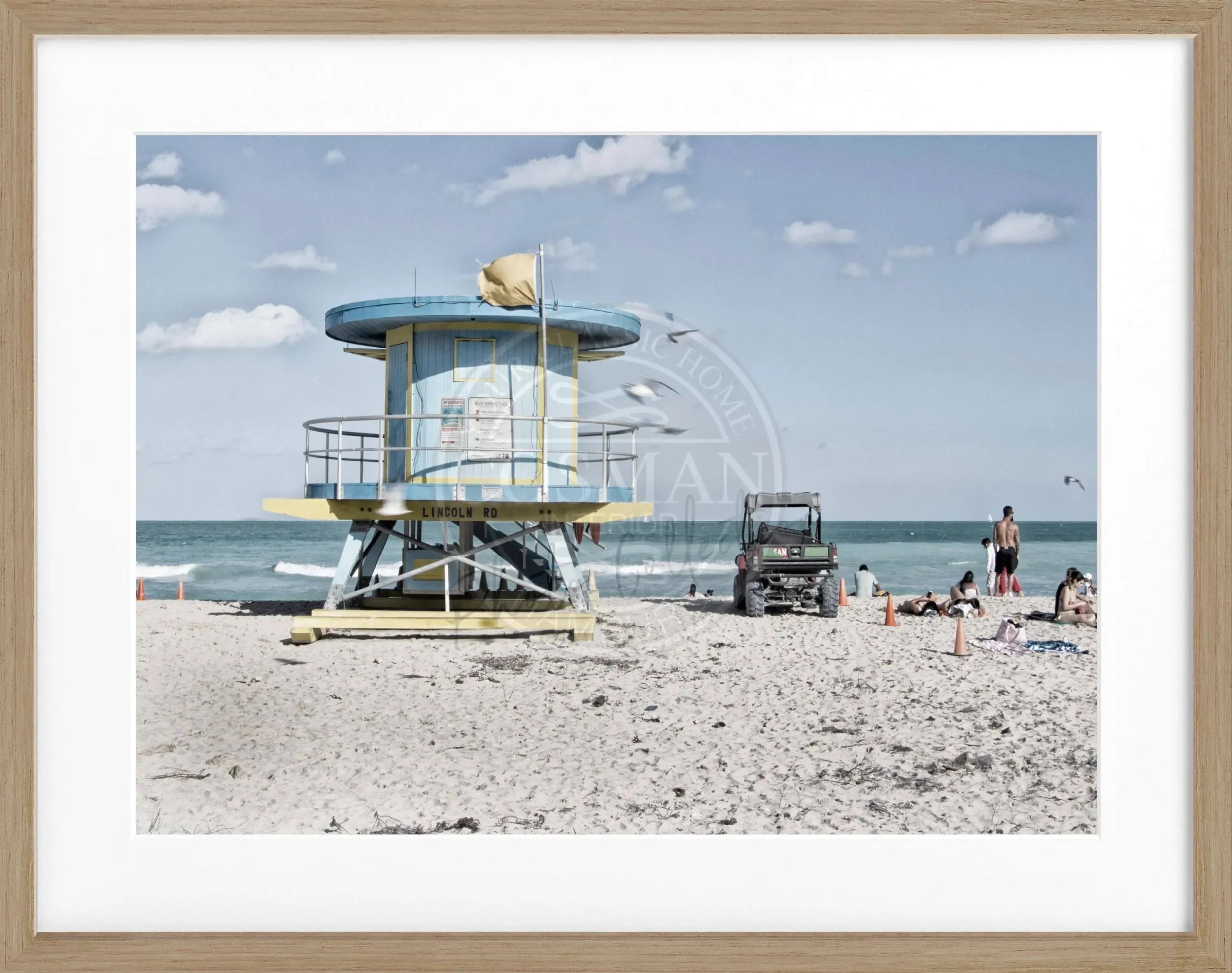 Schwarz-weiß Poster mit Rahmen von Cosman-Photocollection, Florida Miami Beach, 31x25 cm, Wanddekoration für Fotoliebhaber