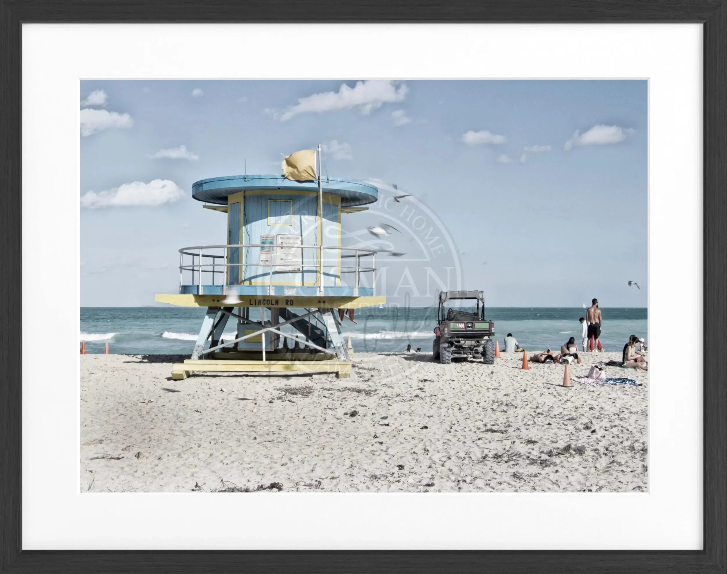 Schwarz-weiß Poster mit Rahmen, Florida Miami Beach, von Cosman-Photocollection, 31x25 cm, dekoratives Wandbild