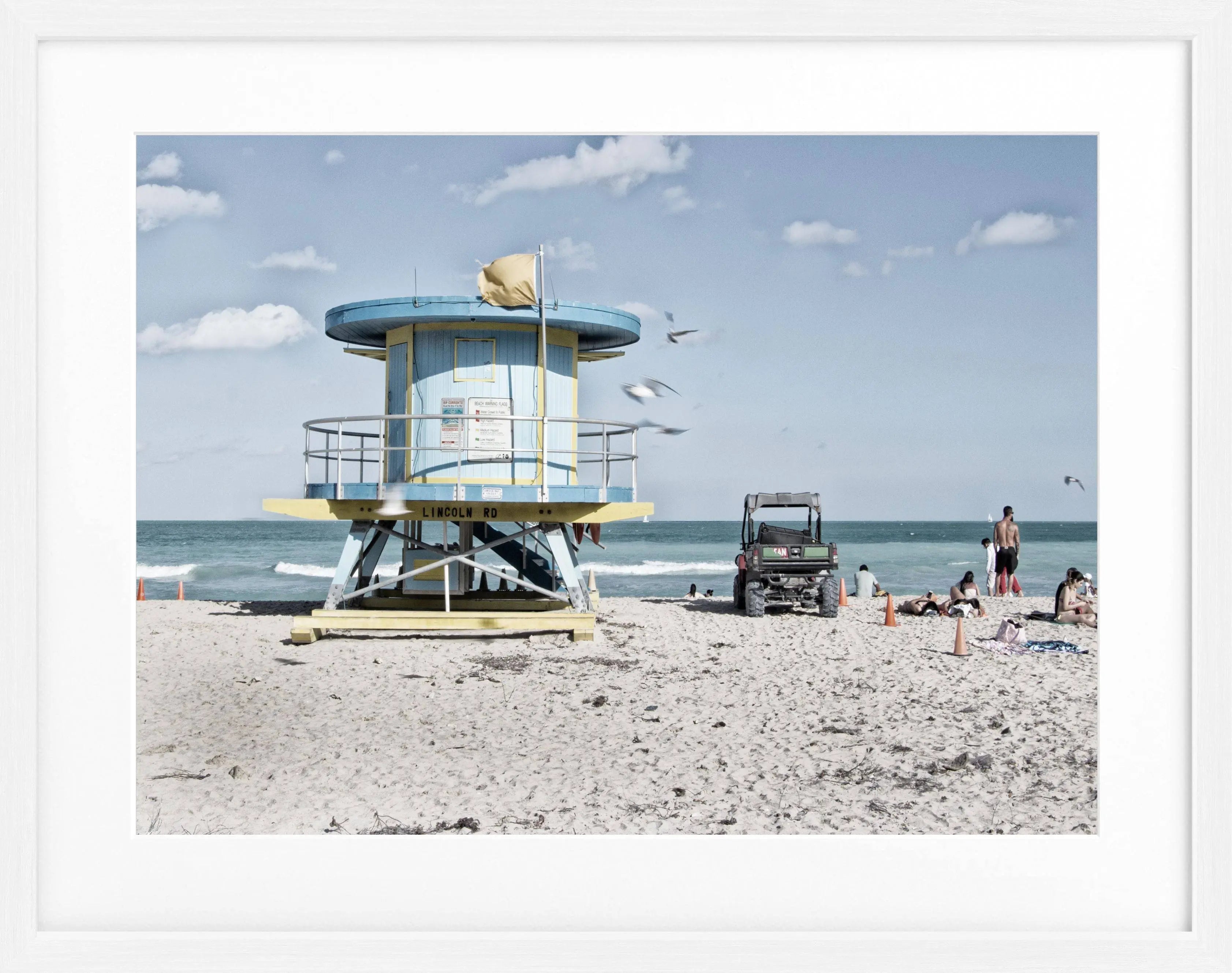 Schwarz-weiß Poster mit Rahmen, Florida Miami Beach, von Cosman-Photocollection, 31x25cm, Wanddekoration