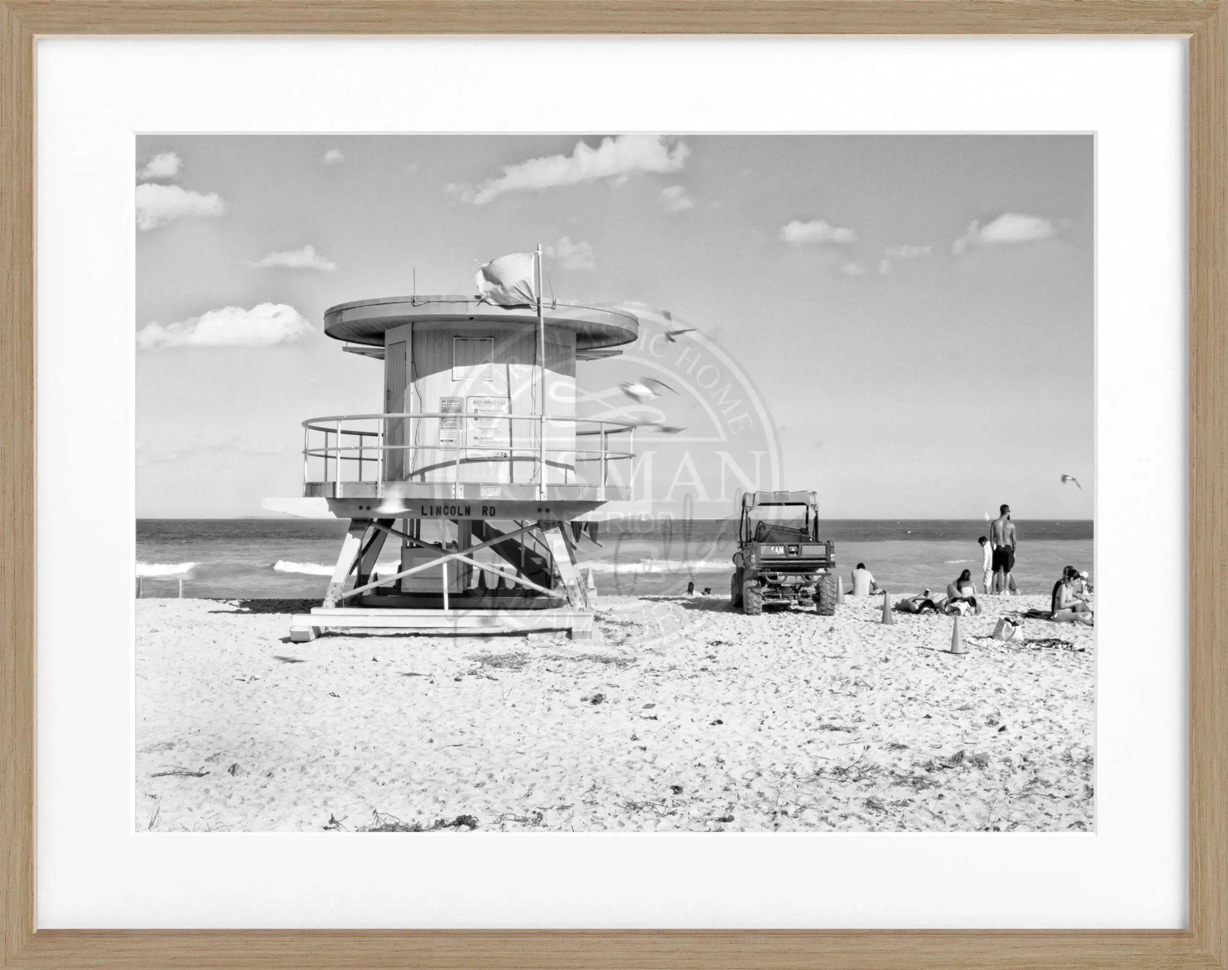 Schwarz-weiß Poster mit Rahmen, Florida Miami Beach, von Cosman-Photocollection, 31x25 cm, Wanddekoration