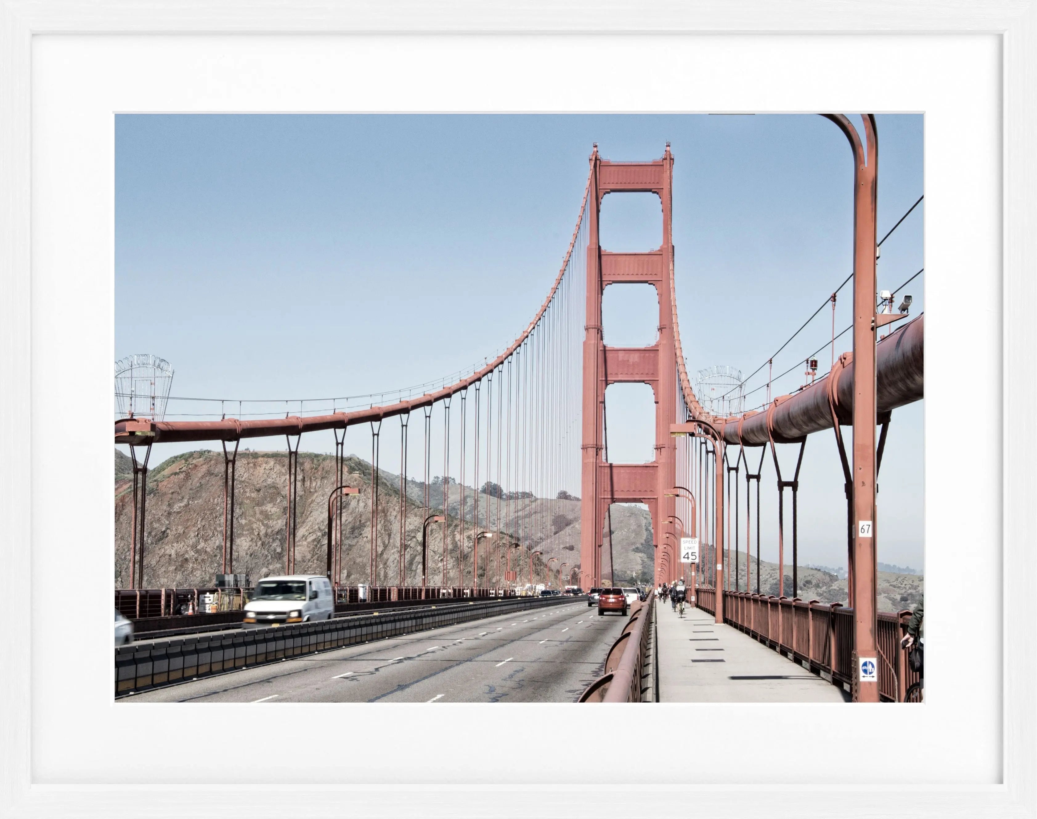 Schwarz-weiß Poster mit Rahmen, Golden Gate Bridge in San Francisco, von Cosman-Photocollection, 31x25 cm