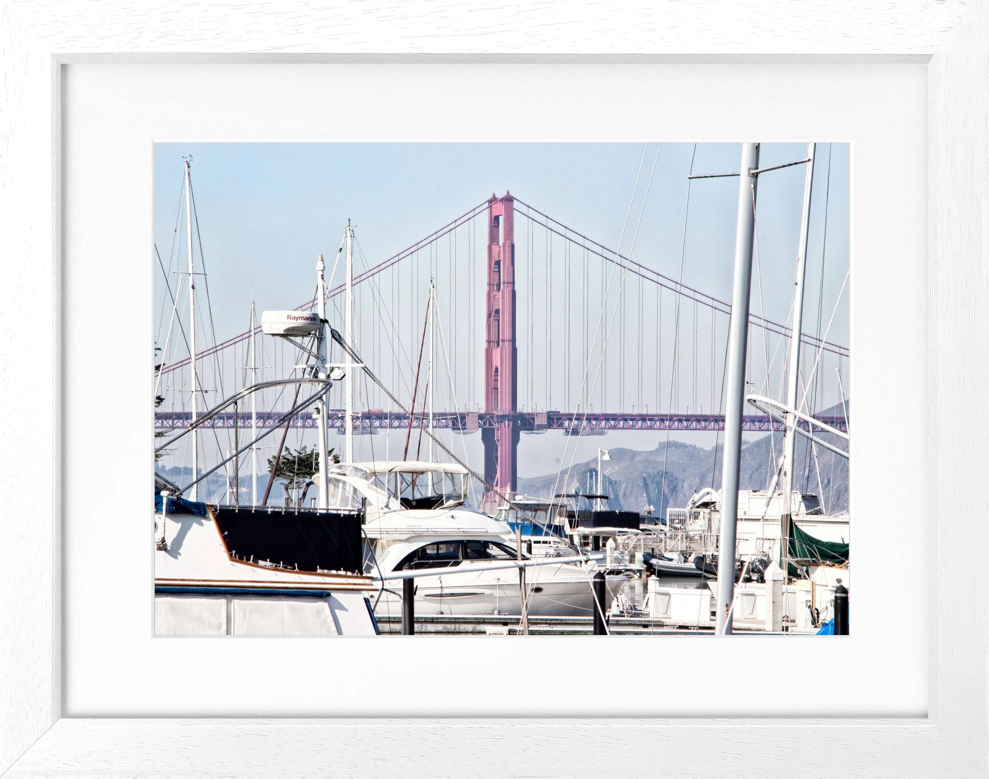 Schwarz-weiß Poster mit Rahmen von der Golden Gate Bridge in San Francisco, von Cosman-Photocollection, 31x25 cm