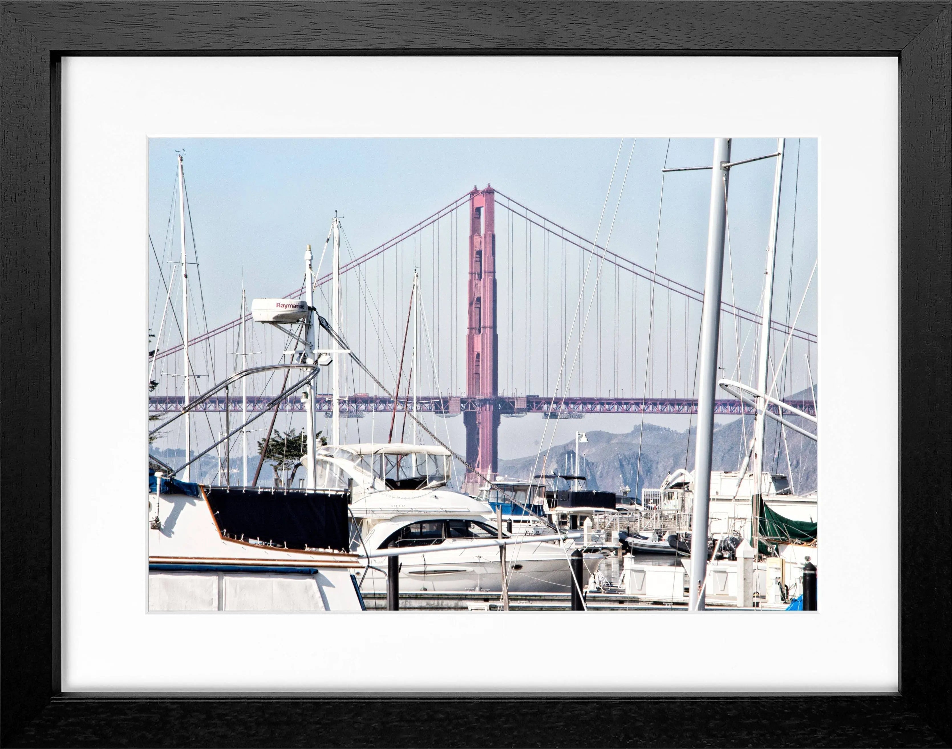 Schwarz-weiß Poster mit Rahmen von Cosman-Photocollection, Golden Gate Bridge in San Francisco, 31x25 cm, stilvolle Wanddekoration