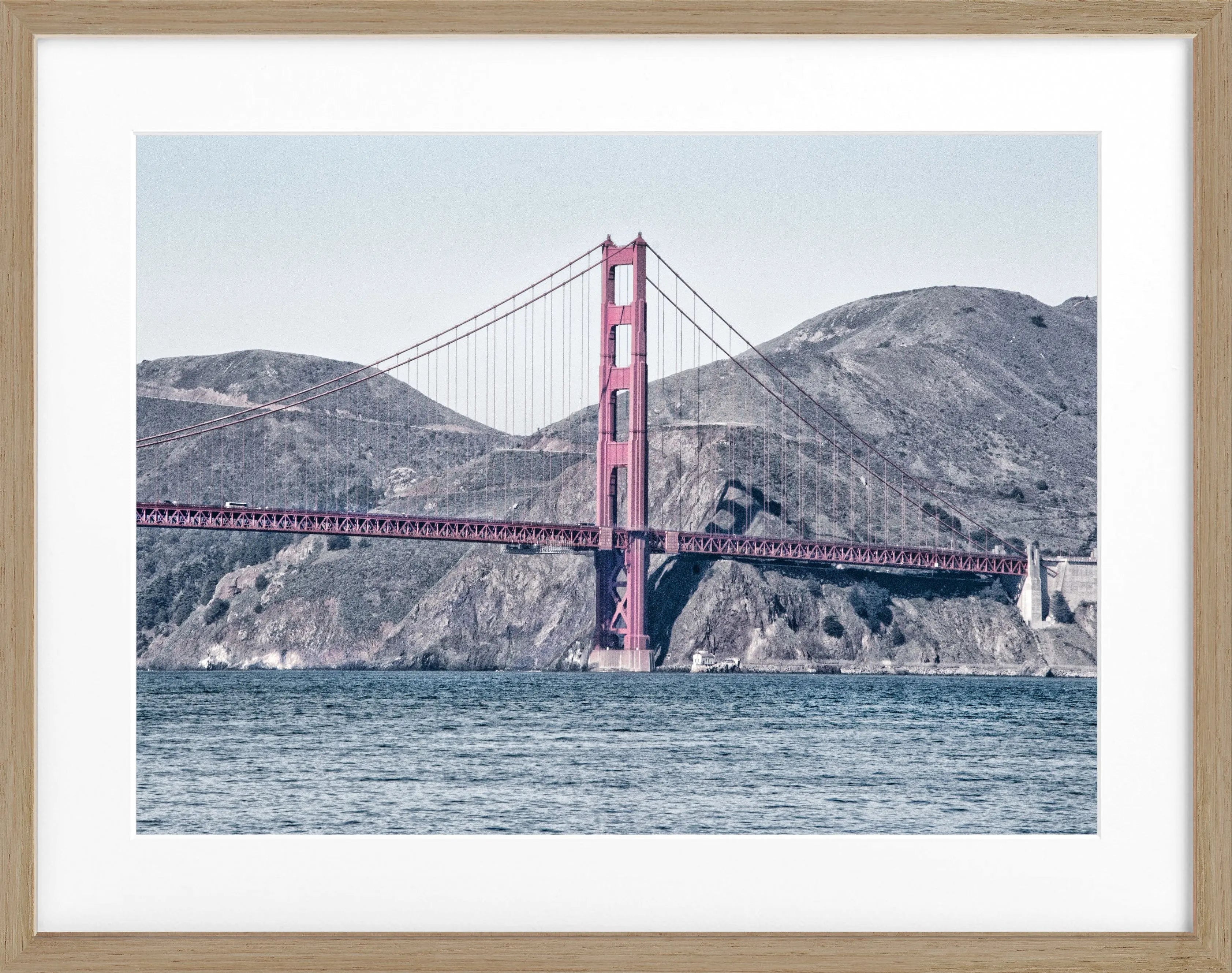 Schwarz-weiß Poster mit Rahmen von Cosman-Photocollection, Golden Gate Bridge in San Francisco, 31x25cm, Motiv SF43.