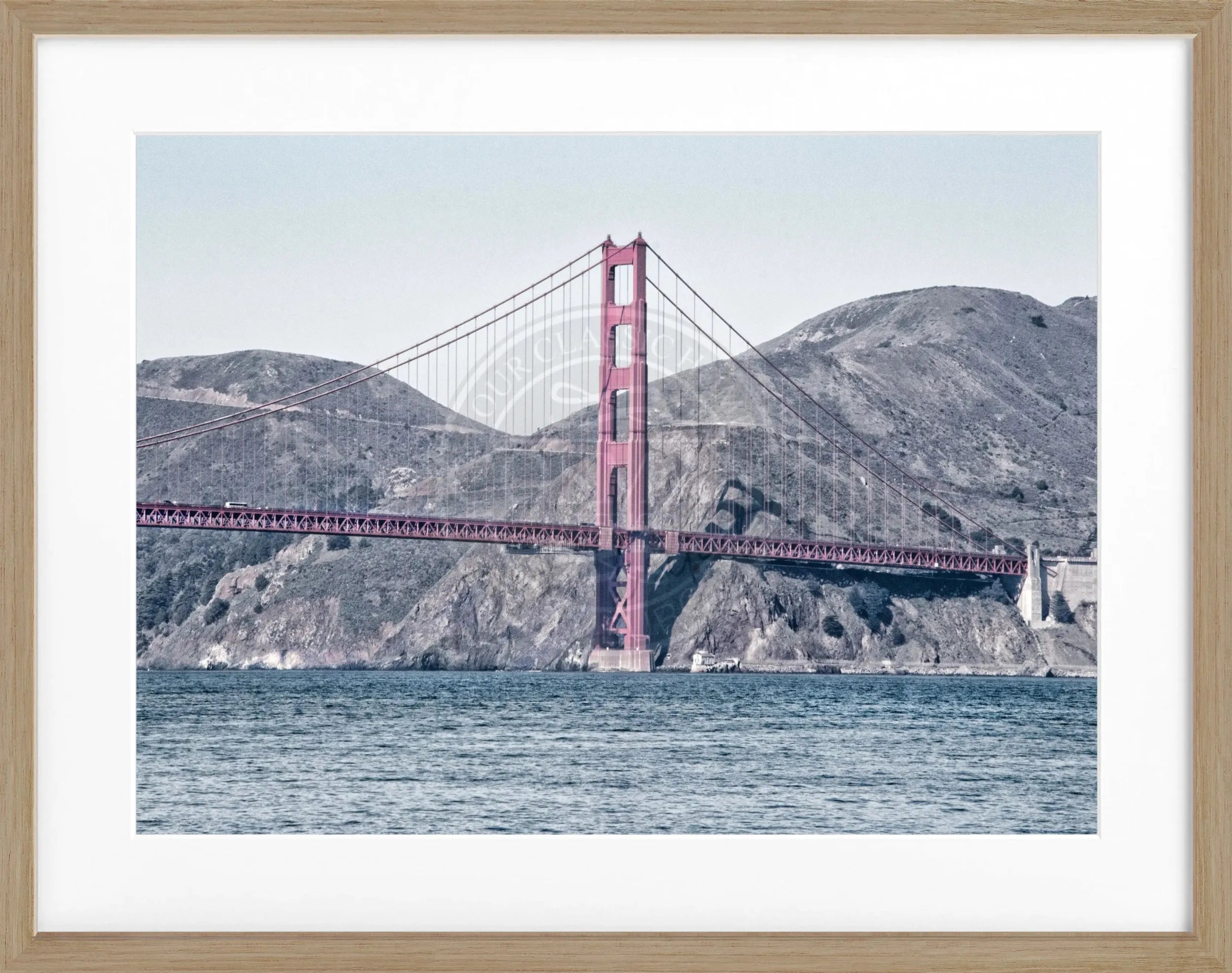 Schwarz-weiß Poster mit Rahmen von der Golden Gate Bridge in San Francisco, von Cosman-Photocollection, 31x25 cm