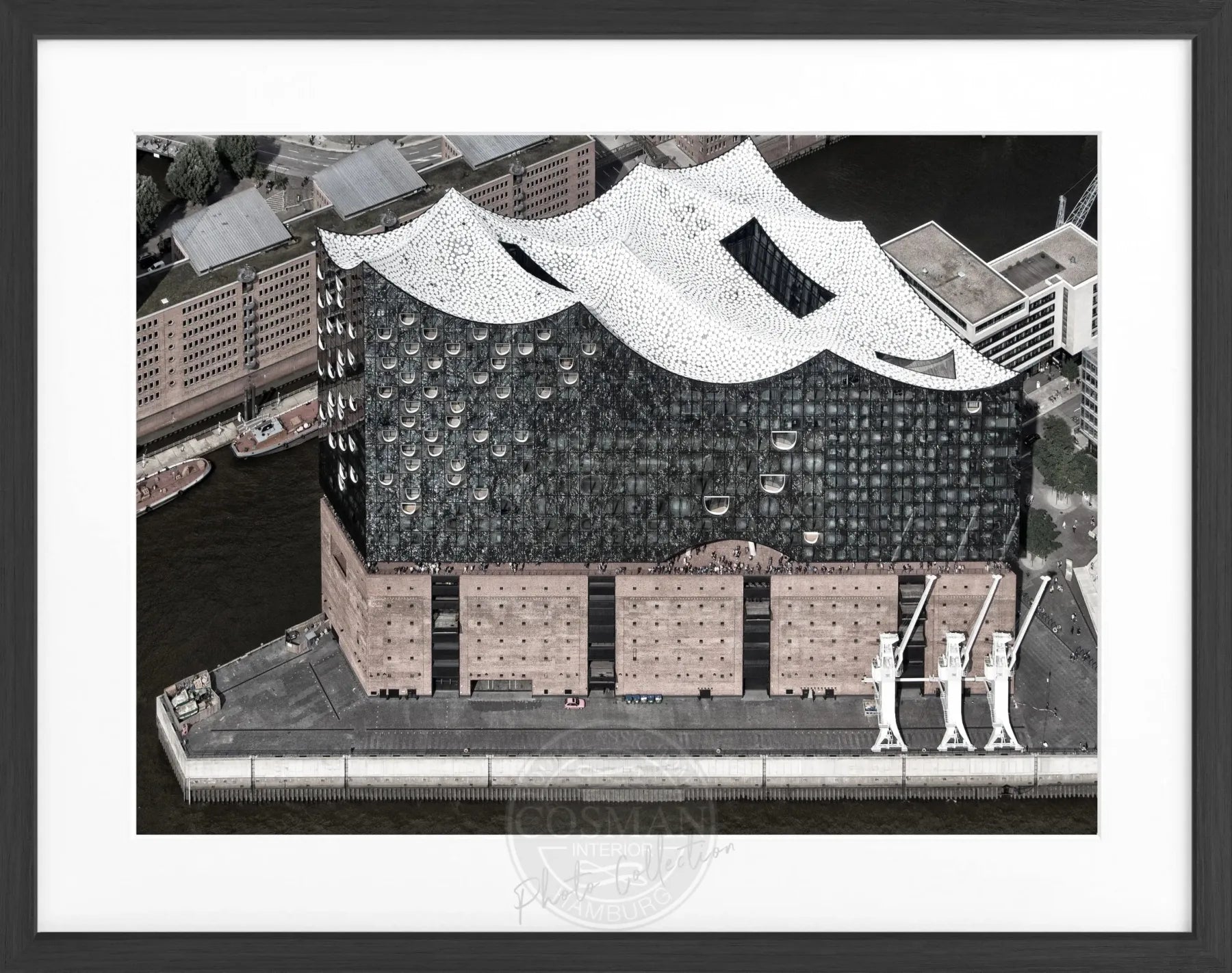 Schwarz-weiß Poster mit Rahmen, Hamburg Elbphilharmonie, Cosman-Photocollection, 31x25cm, dekoratives Wandbild