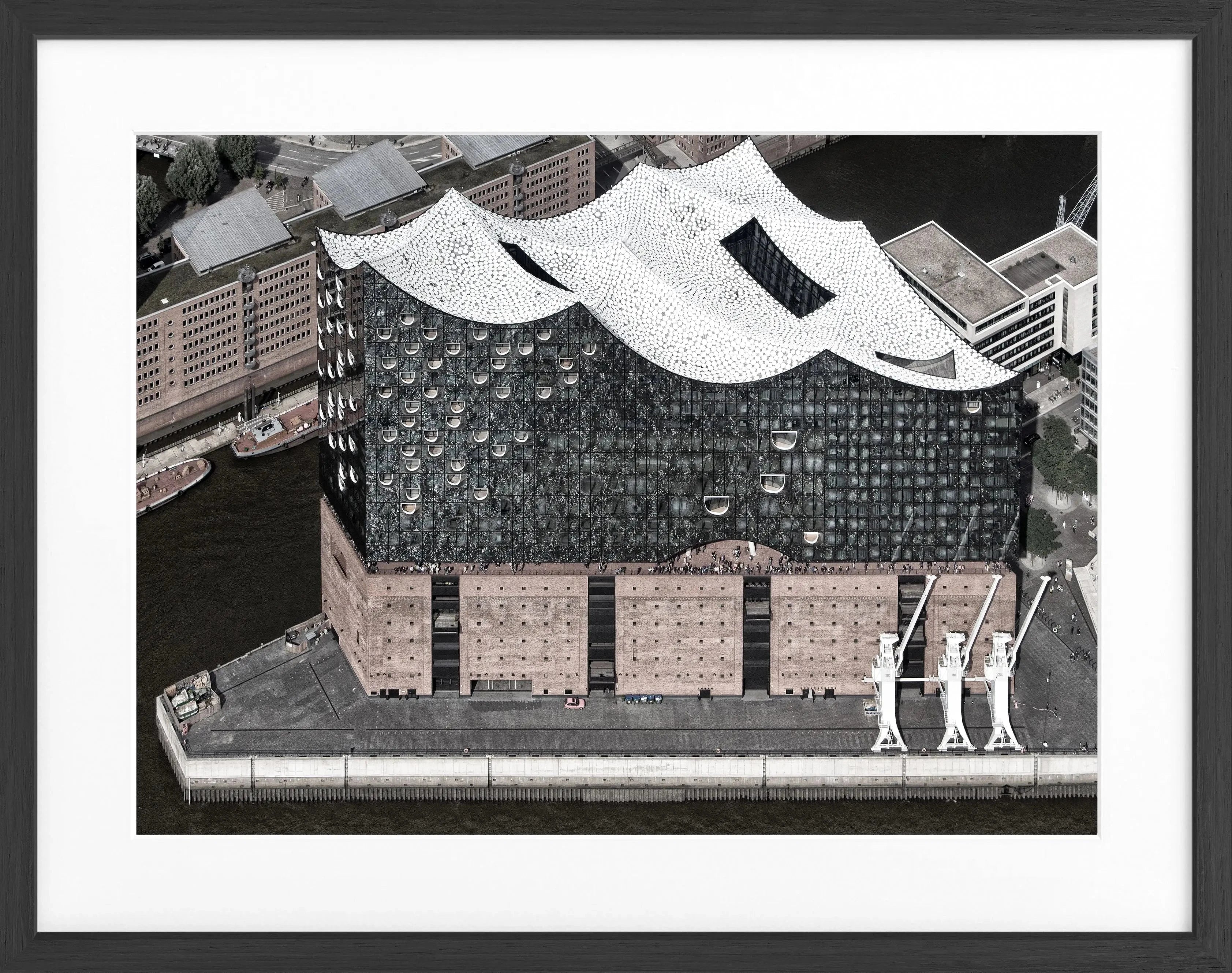 Schwarz-weiß Poster mit Rahmen, Hamburg Elbphilharmonie, Cosman-Photocollection, 31x25cm, dekoratives Wandbild