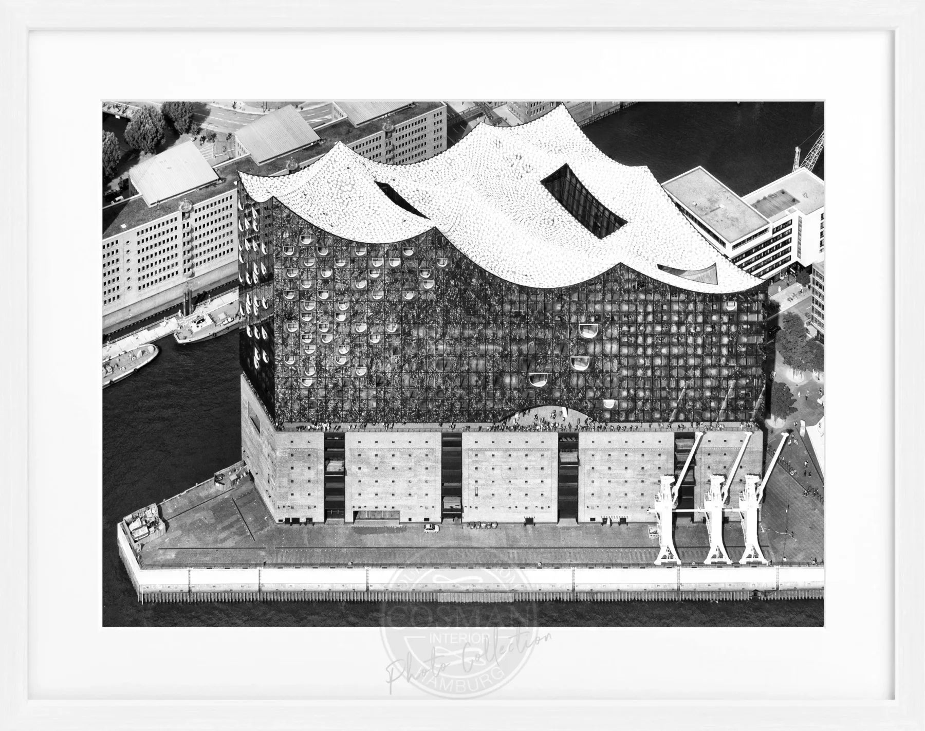 Schwarz-weiß Poster der Elbphilharmonie Hamburg im Rahmen, von Cosman-Photocollection, etwa 31x25 cm, dekoratives Wandbild