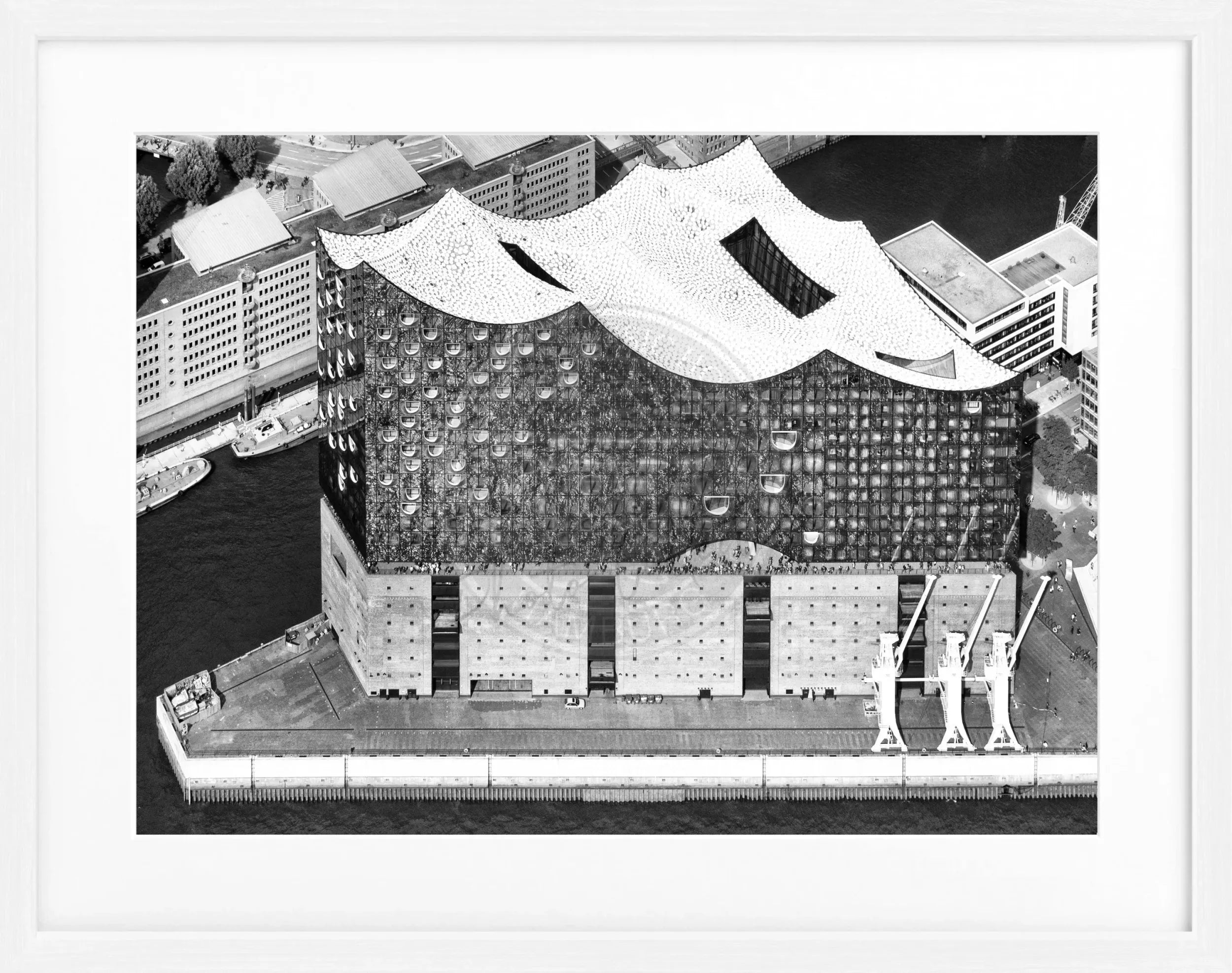 Schwarz-weiß Poster der Elbphilharmonie Hamburg im Rahmen, von Cosman-Photocollection, etwa 31x25 cm, dekoratives Wandbild