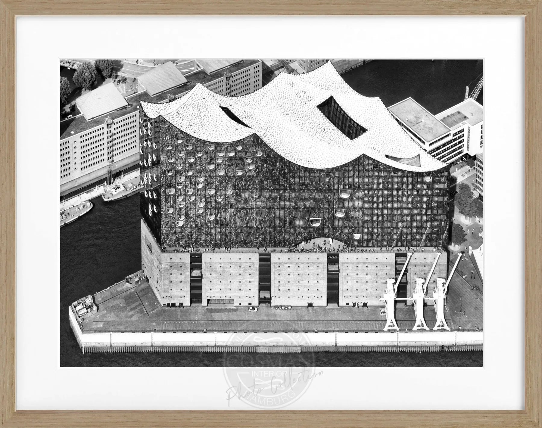 Schwarz-weiß Poster mit Rahmen, Hamburg Elbphilharmonie, von Cosman-Photocollection, 31x25cm, modernes Wandbild