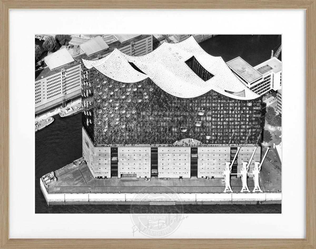 Schwarz-weiß Poster mit Rahmen, Hamburg Elbphilharmonie, von Cosman-Photocollection, 31x25cm, modernes Wandbild