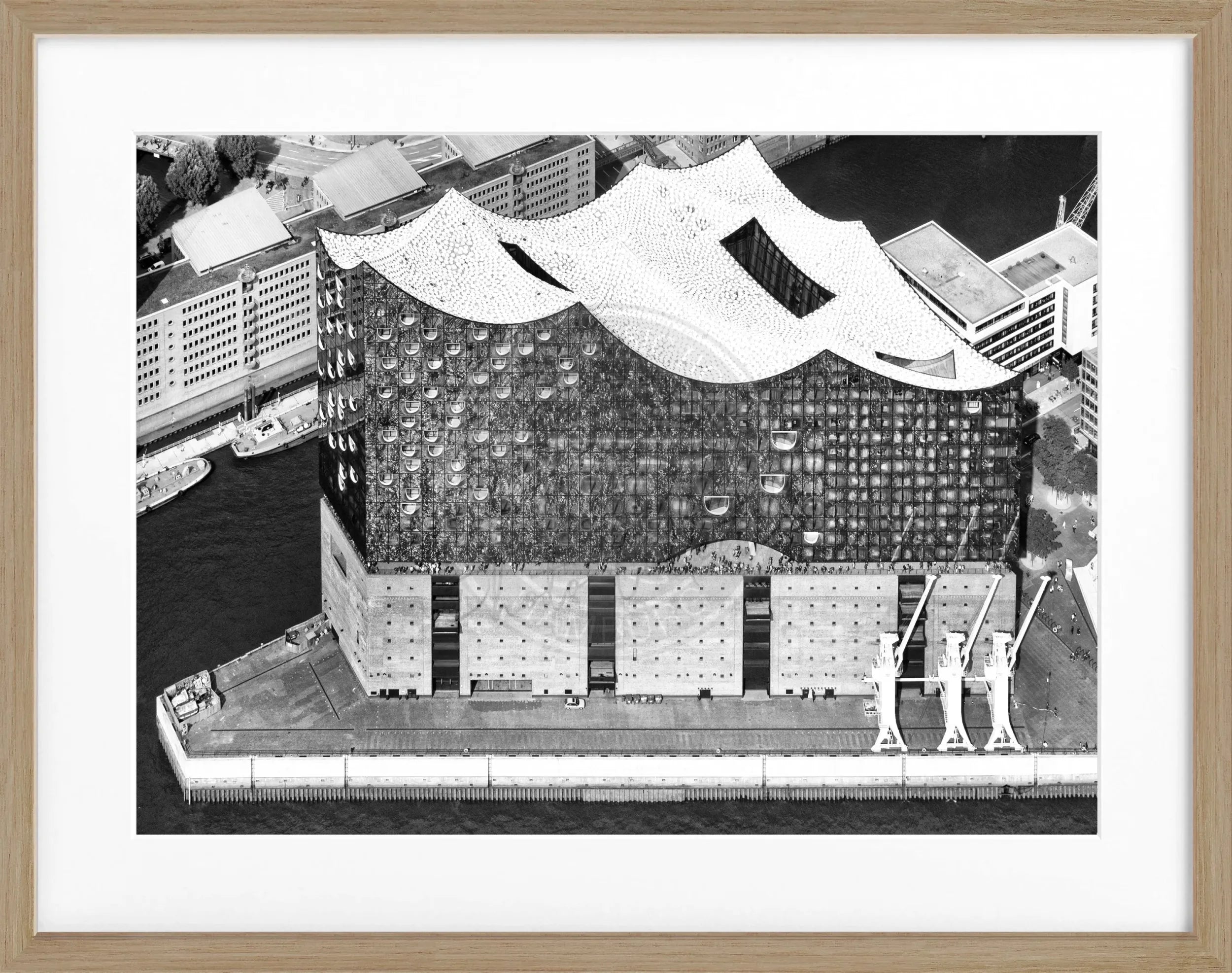 Schwarz-weiß Poster mit Rahmen, Hamburg Elbphilharmonie, von Cosman-Photocollection, 31x25cm, modernes Wandbild
