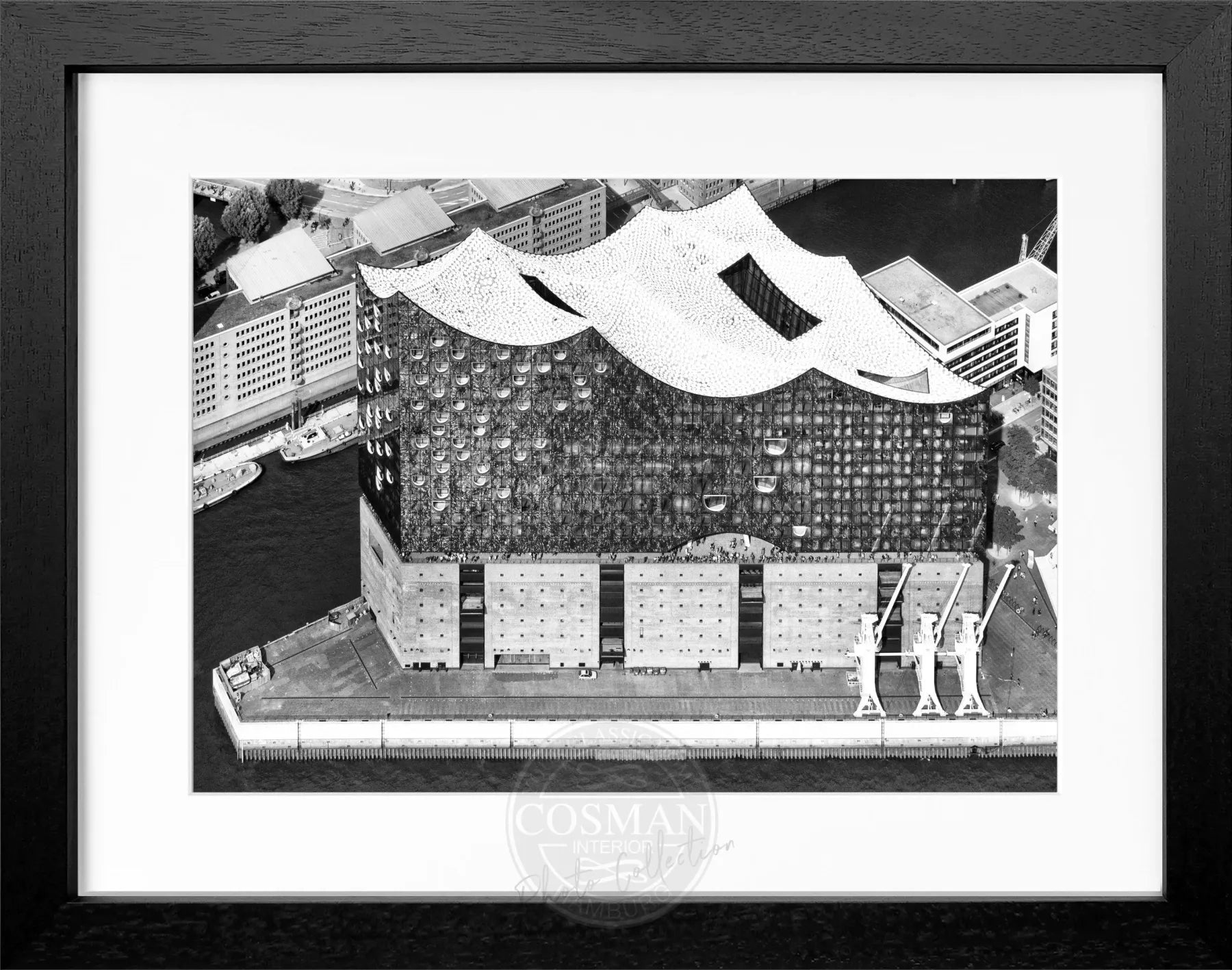 Schwarz-weiß Poster mit Rahmen von Cosman-Photocollection, Hamburg Elbphilharmonie, 31x25 cm, stilvolle Wanddekoration