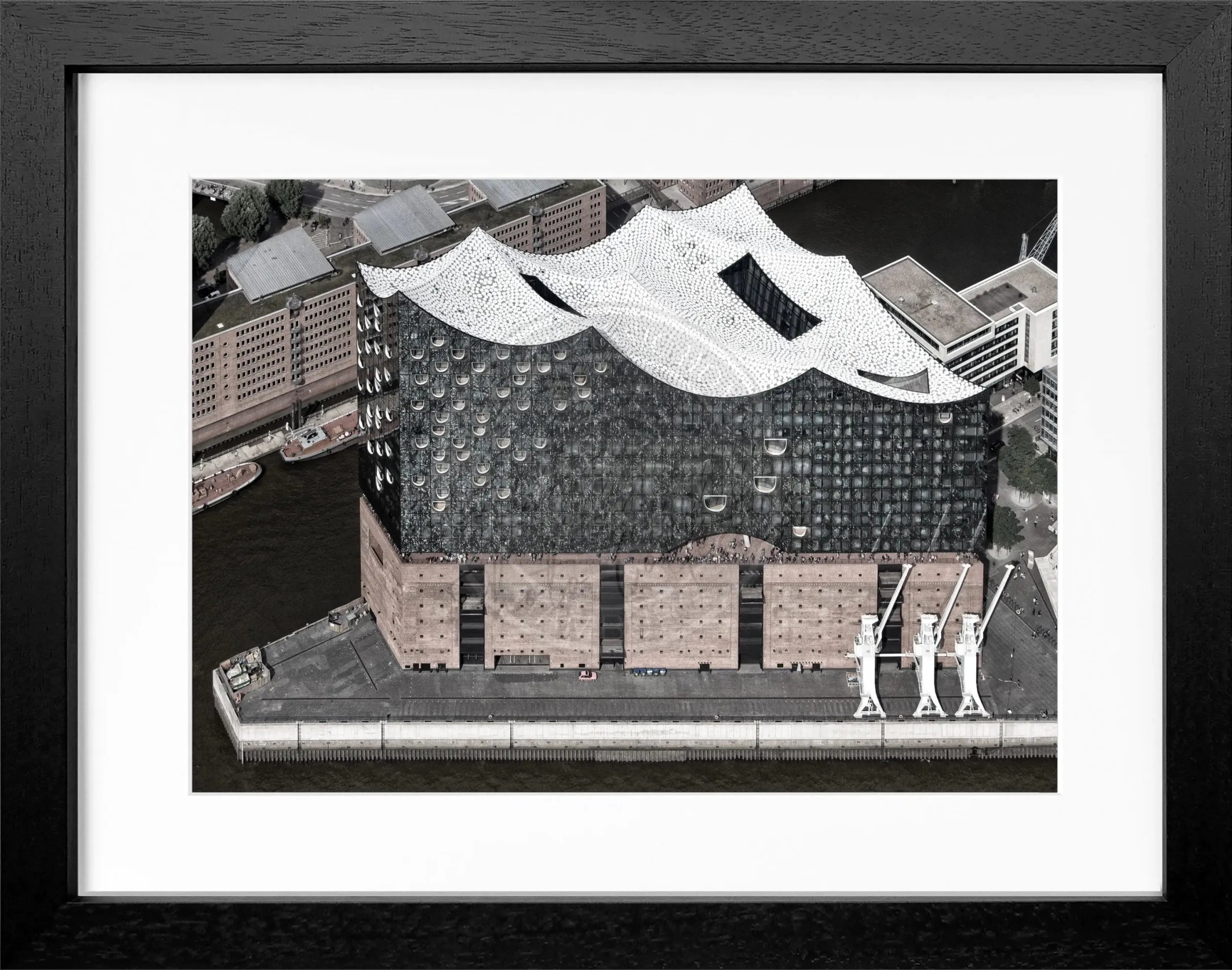 Schwarz-weiß Poster der Elbphilharmonie Hamburg mit Rahmen von Cosman-Photocollection, 31x25cm, stilvolles Wandbild