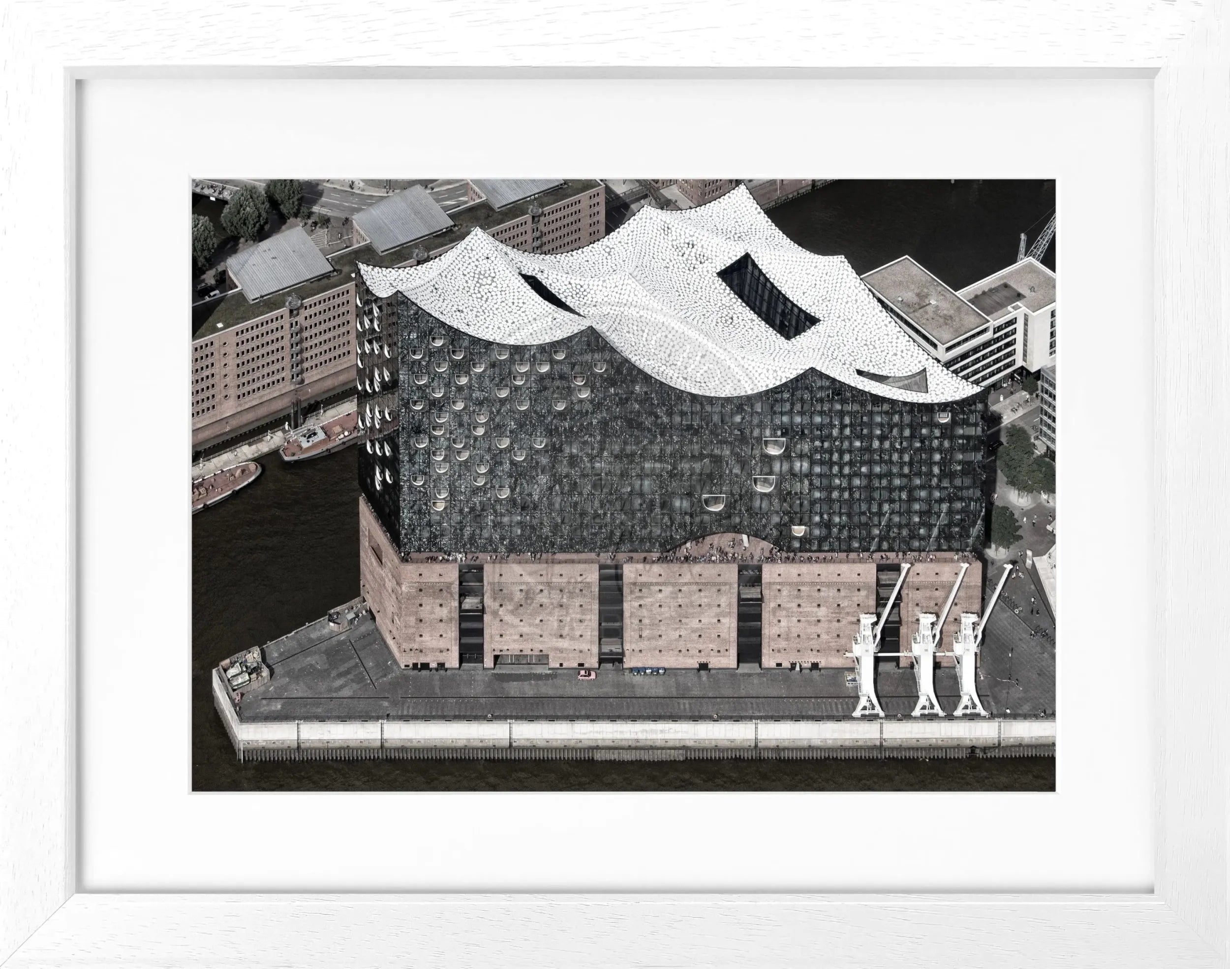 Schwarz-weiß Poster der Elbphilharmonie Hamburg im Rahmen, von Cosman-Photocollection, 31x25 cm, Wanddekoration