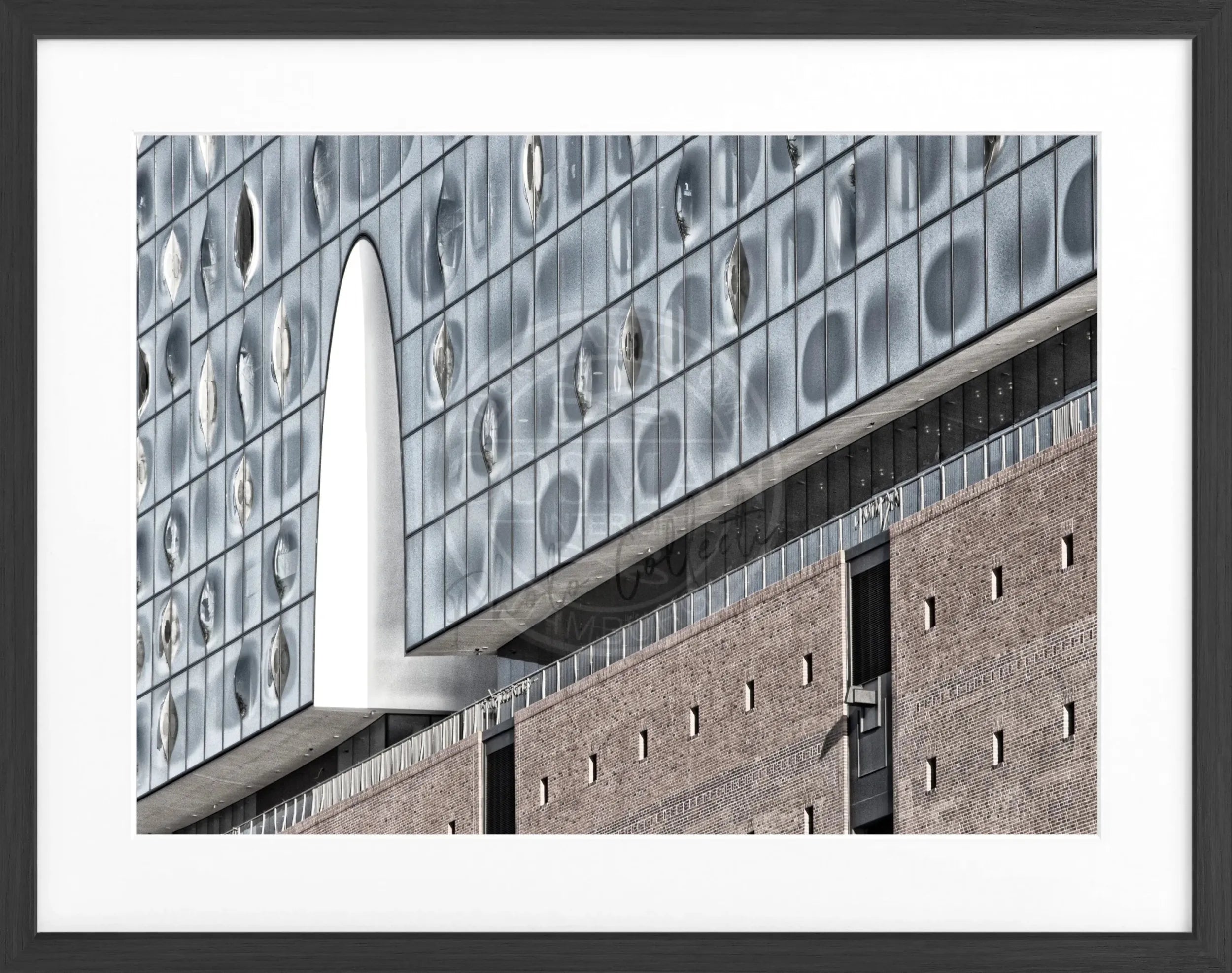 Schwarz-Weiß-Poster mit Rahmen Hamburg Elphi von Cosman-Photocollection, 31x25 cm, Wanddekoration mit Hafenmotiv