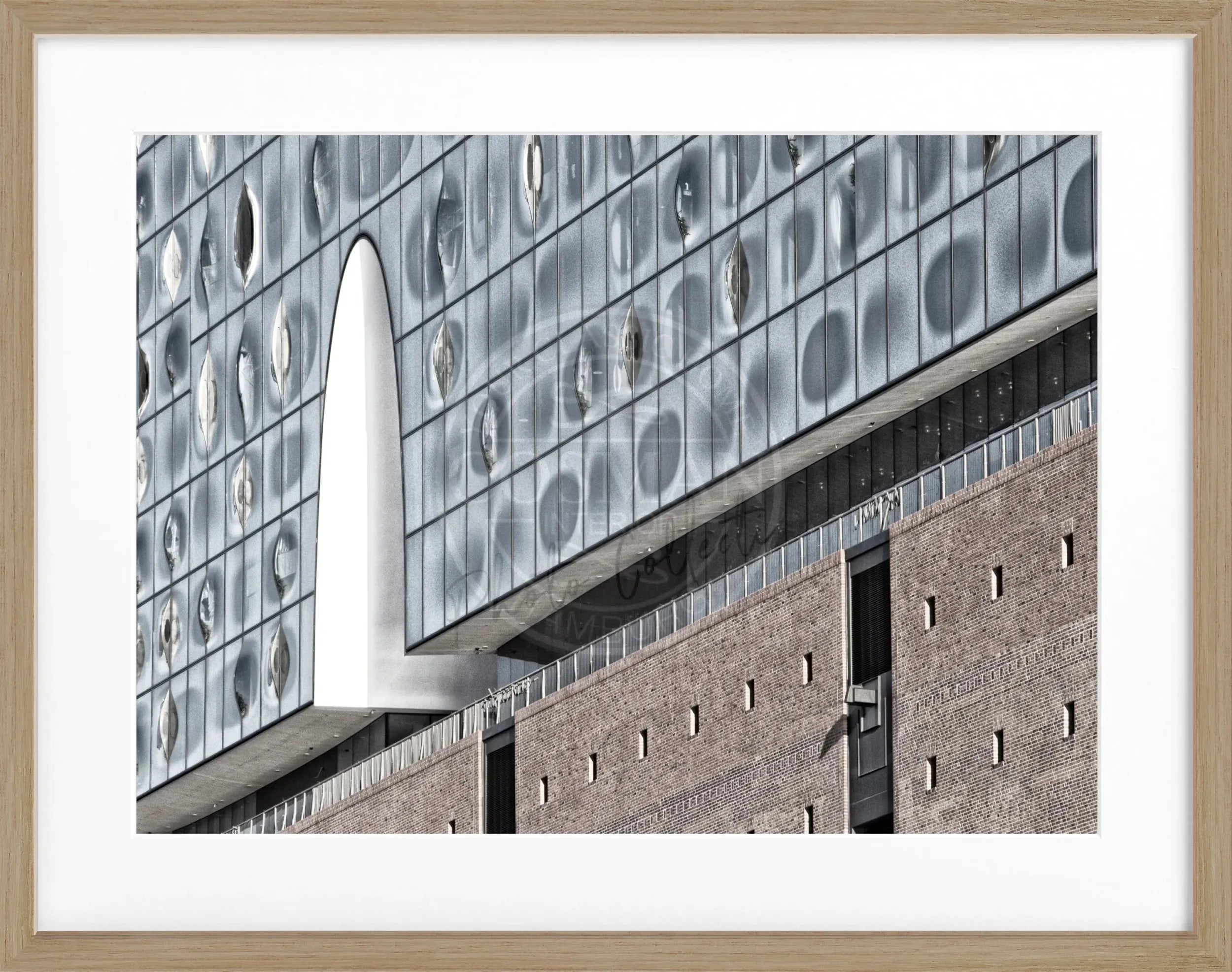 Schwarz-weiß Poster mit Rahmen, Hamburg Elphi Motiv, ca. 31x25cm, von Cosman-Photocollection, Wanddekoration für Hamburg Fans