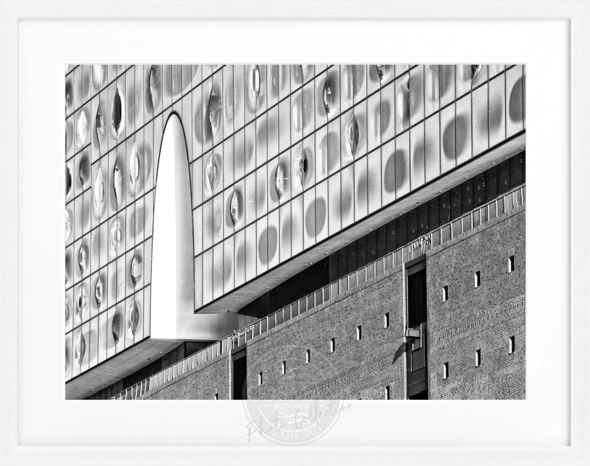 Schwarz-weiß Poster mit Rahmen von Hamburg Elphi, von Cosman-Photocollection, Motiv in 31x25 cm