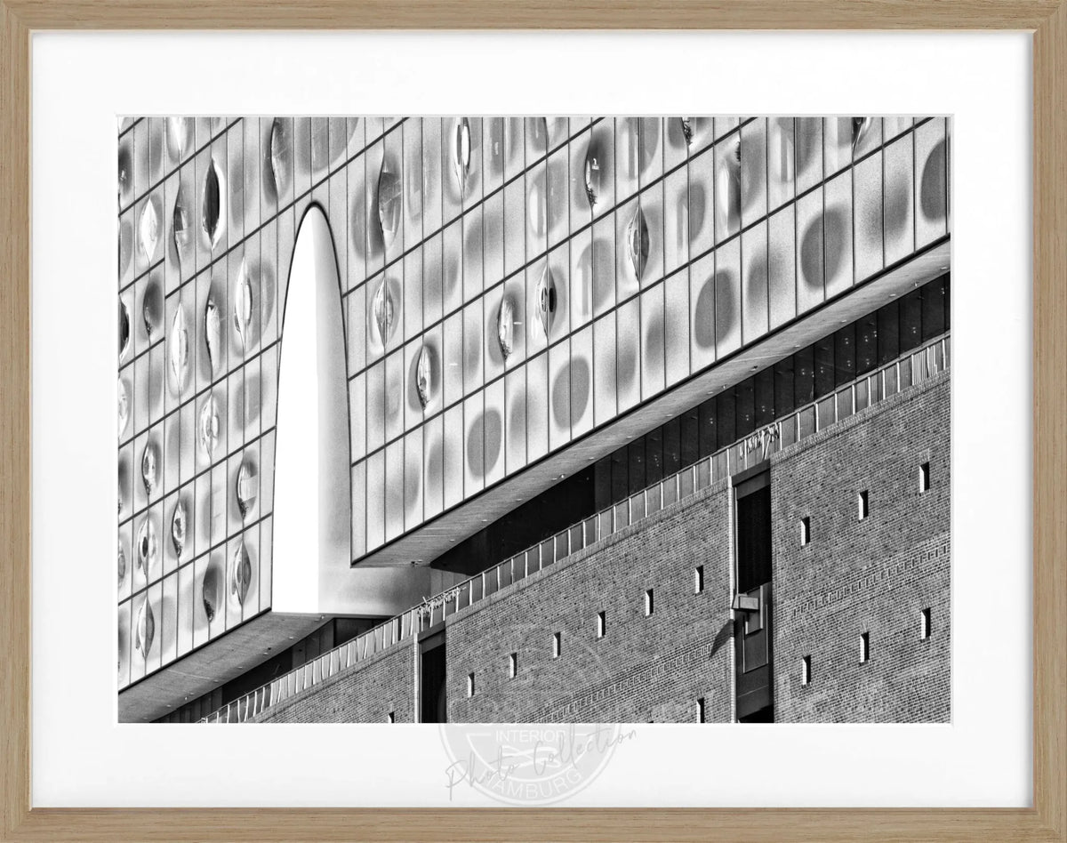 Schwarz-weiß Poster mit Rahmen von Hamburg Elphi, 31x25cm, von Cosman-Photocollection, perfekt für Hamburg-Dekor.