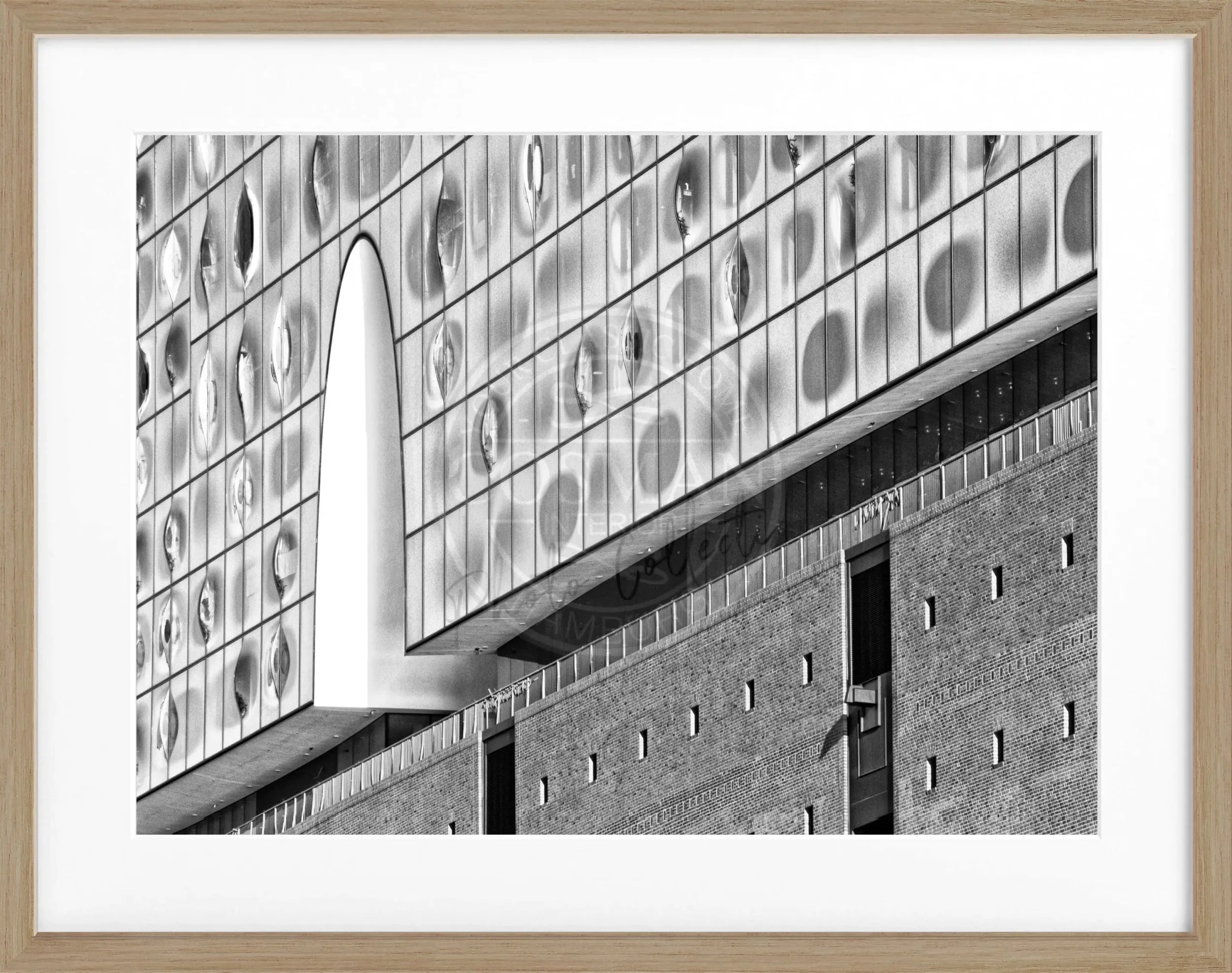 Schwarz-weiß Poster mit Rahmen von Hamburg Elphi, 31x25cm, von Cosman-Photocollection, perfekt für Hamburg-Dekor.