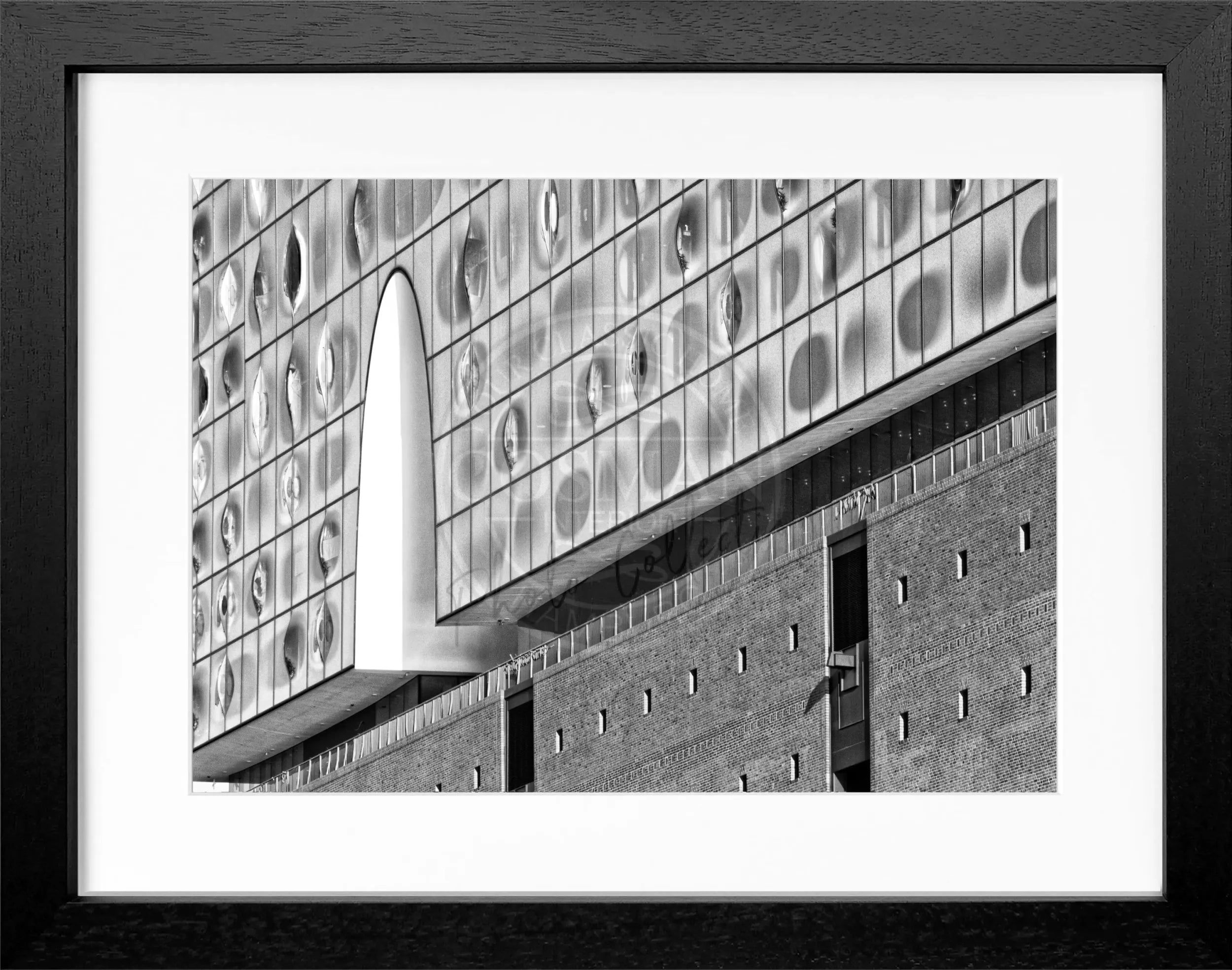 Schwarz-weiß Poster mit Rahmen von Cosman-Photocollection, Hamburg Elphi, 31x25 cm, kunstvolle Stadtansicht