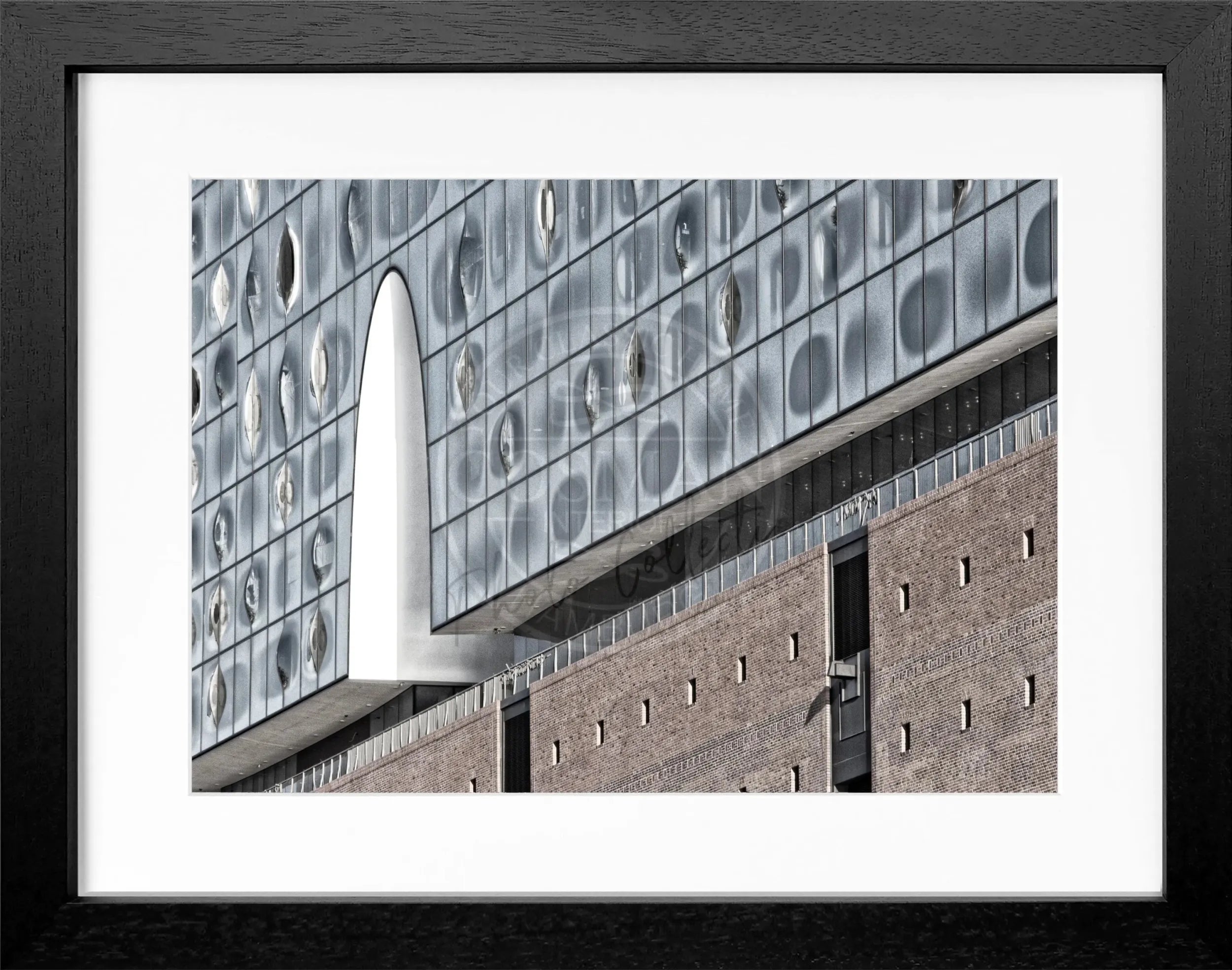 Schwarz-weiß Poster mit Rahmen, Hamburg Elphi Motiv, 31x25 cm, von Cosman-Photocollection, ideales Wandbild für Hamburg-Liebhaber
