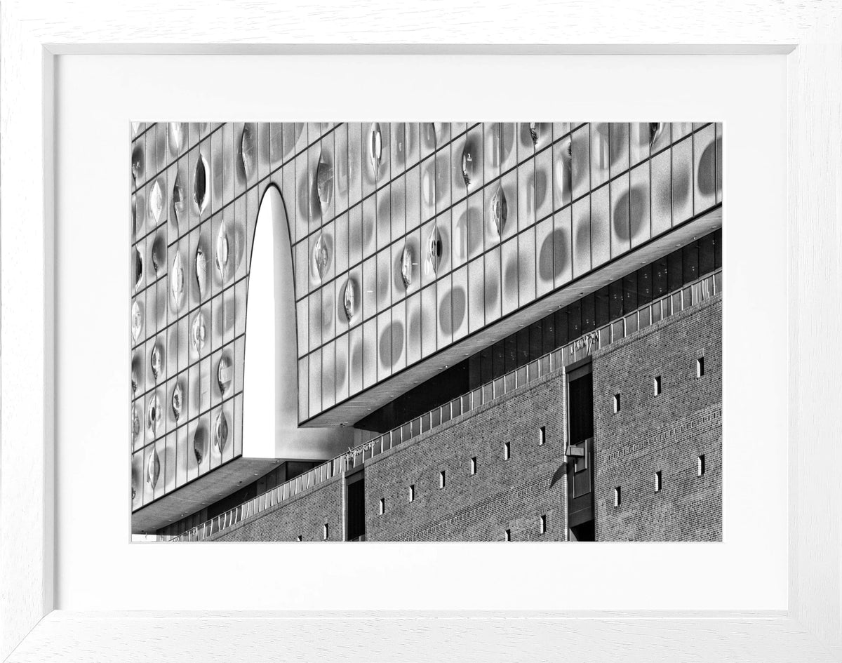 Schwarz-weiß Poster mit Rahmen von Hamburg Elphi, Hamburg-Poster von Cosman-Photocollection, 31x25 cm