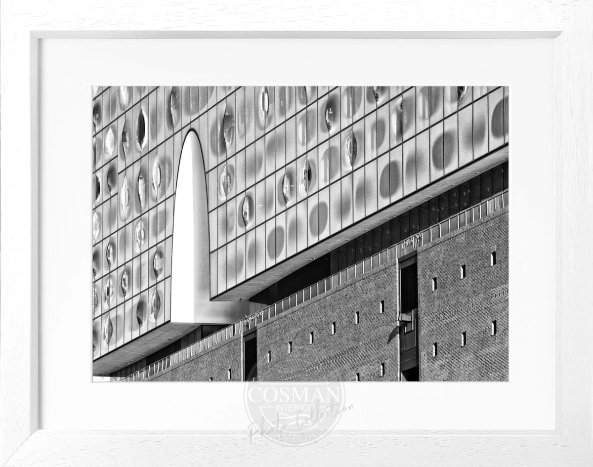 Schwarz-weiß Poster mit Rahmen von Hamburg Elphi, Hamburg-Poster von Cosman-Photocollection, 31x25 cm