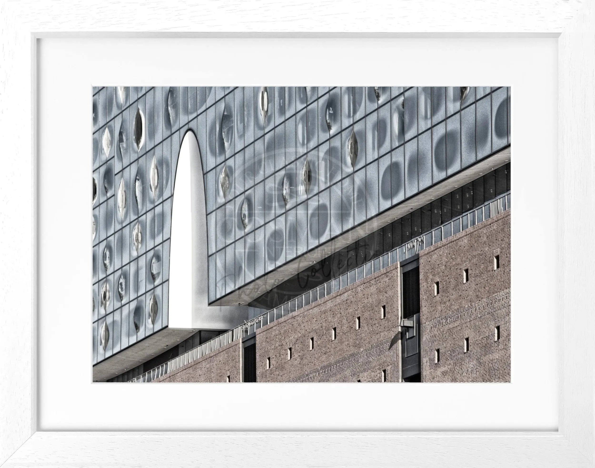 Schwarz-weiß Poster mit Rahmen von Hamburg Elphi, Cosman-Photocollection, Motiv in 31x25cm, Wanddekoration für Hamburg-Liebhaber