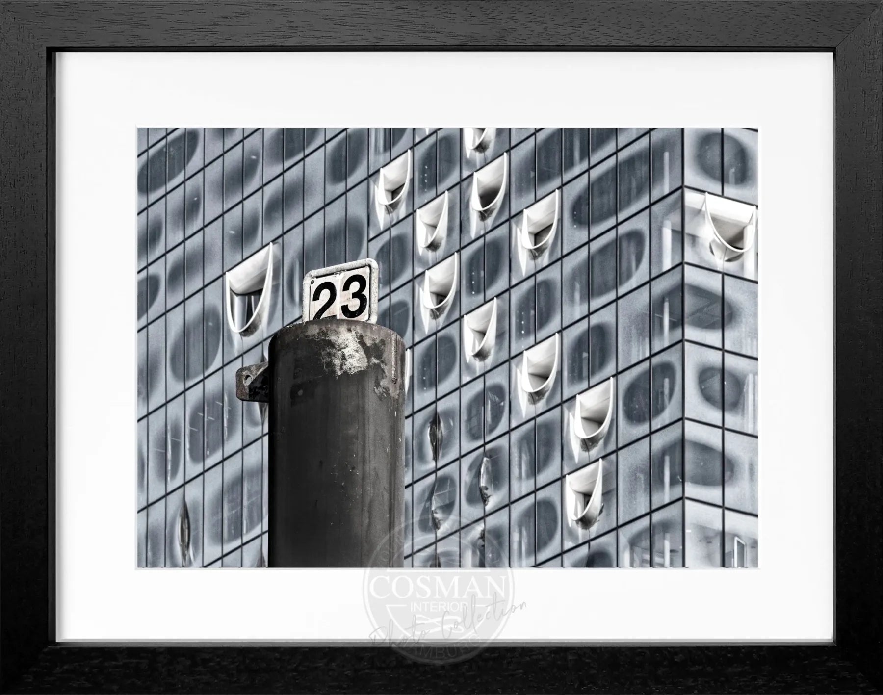 Schwarz-weiß Poster mit Rahmen von Cosman-Photocollection, Hamburg Elphi, HH21, 31x25cm, dekoratives Wandbild