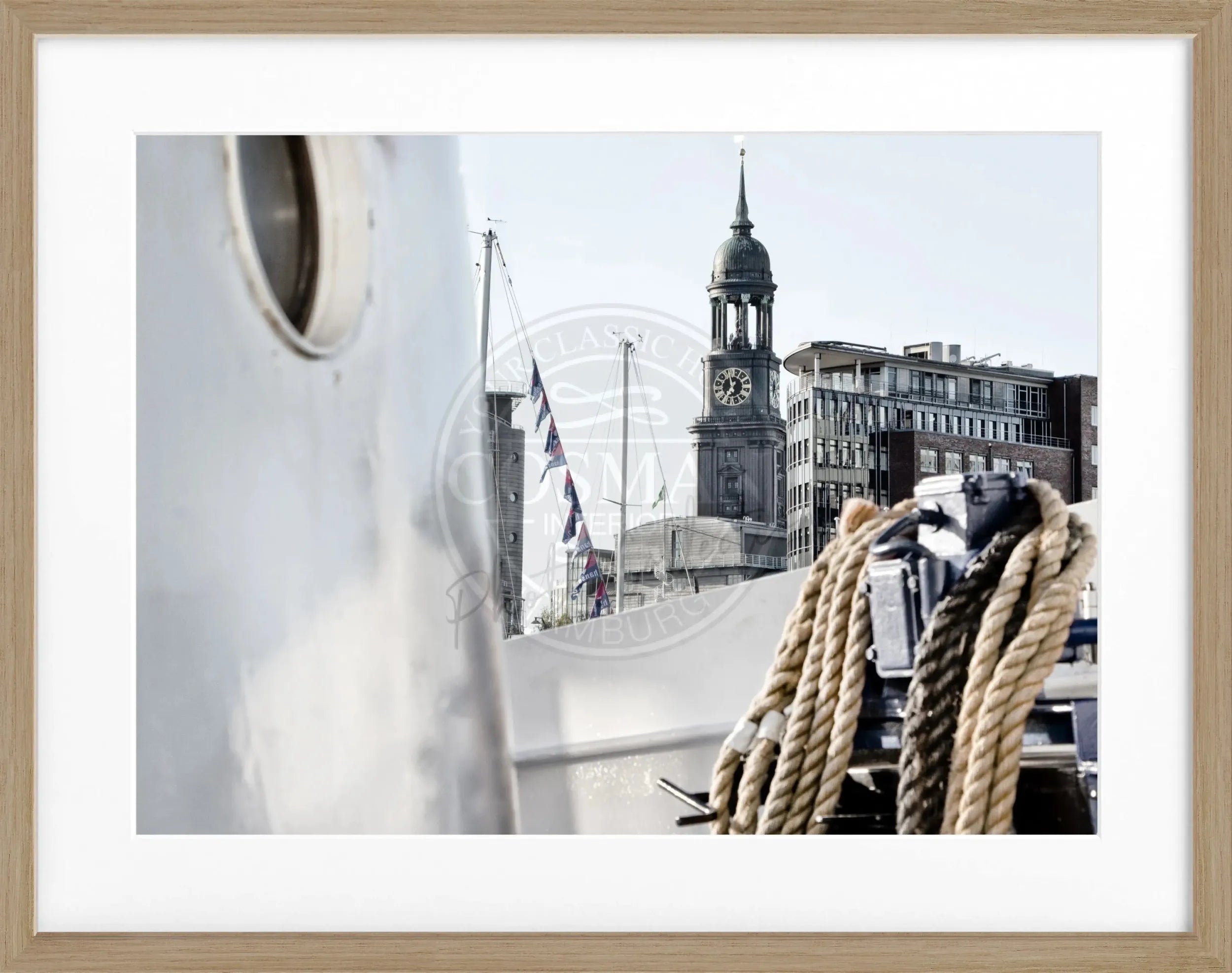 Schwarz-weiß Poster mit Rahmen von Cosman-Photocollection, Hamburg Michel Motiv, 31x25 cm, Kunstdruck für Hamburg Fans