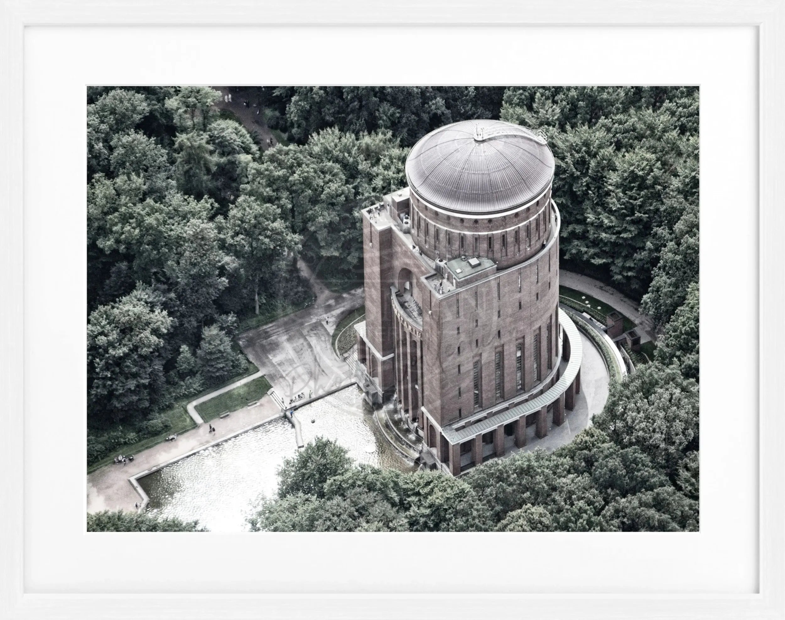 Schwarz-weiß Poster mit Rahmen von Cosman-Photocollection, Hamburg Planetarium, 31x25cm, modernes Wandbild