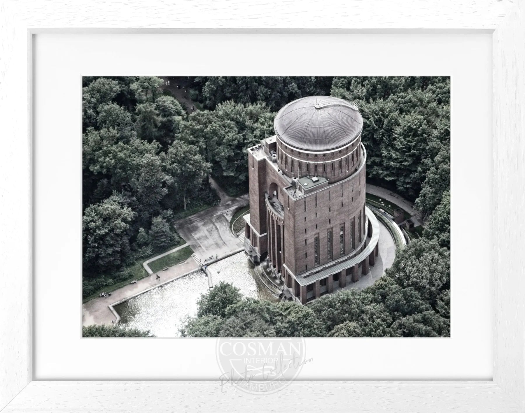 Schwarz-weiß Poster mit Rahmen von Cosman-Photocollection, Hamburg Planetarium, 31x25 cm, dekoratives Bild für Wandgestaltung