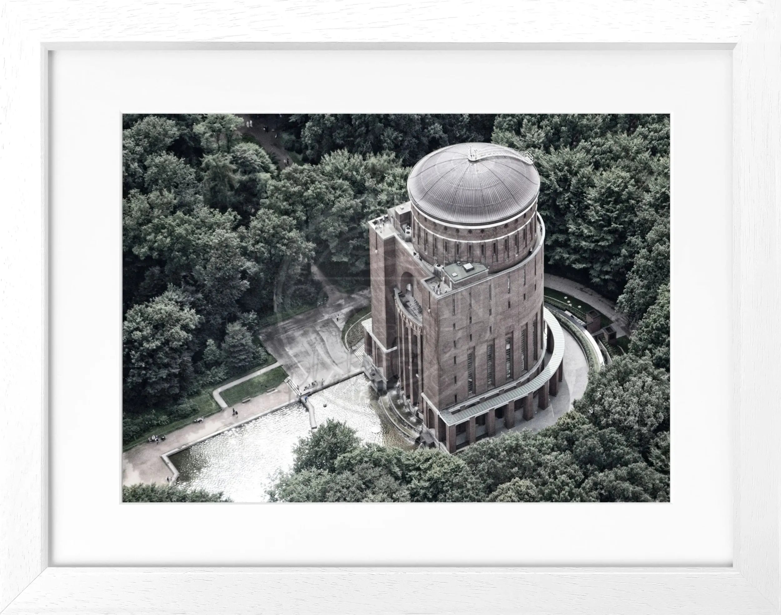 Schwarz-weiß Poster mit Rahmen von Cosman-Photocollection, Hamburg Planetarium, 31x25 cm, dekoratives Bild für Wandgestaltung