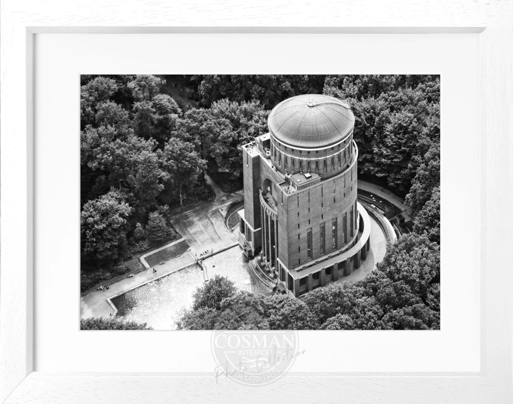 Schwarz-weiß Poster mit Rahmen Hamburg Planetarium, vom Cosman-Photocollection, ca. 31x25 cm, Wanddekoration für Hamburg-Liebhaber