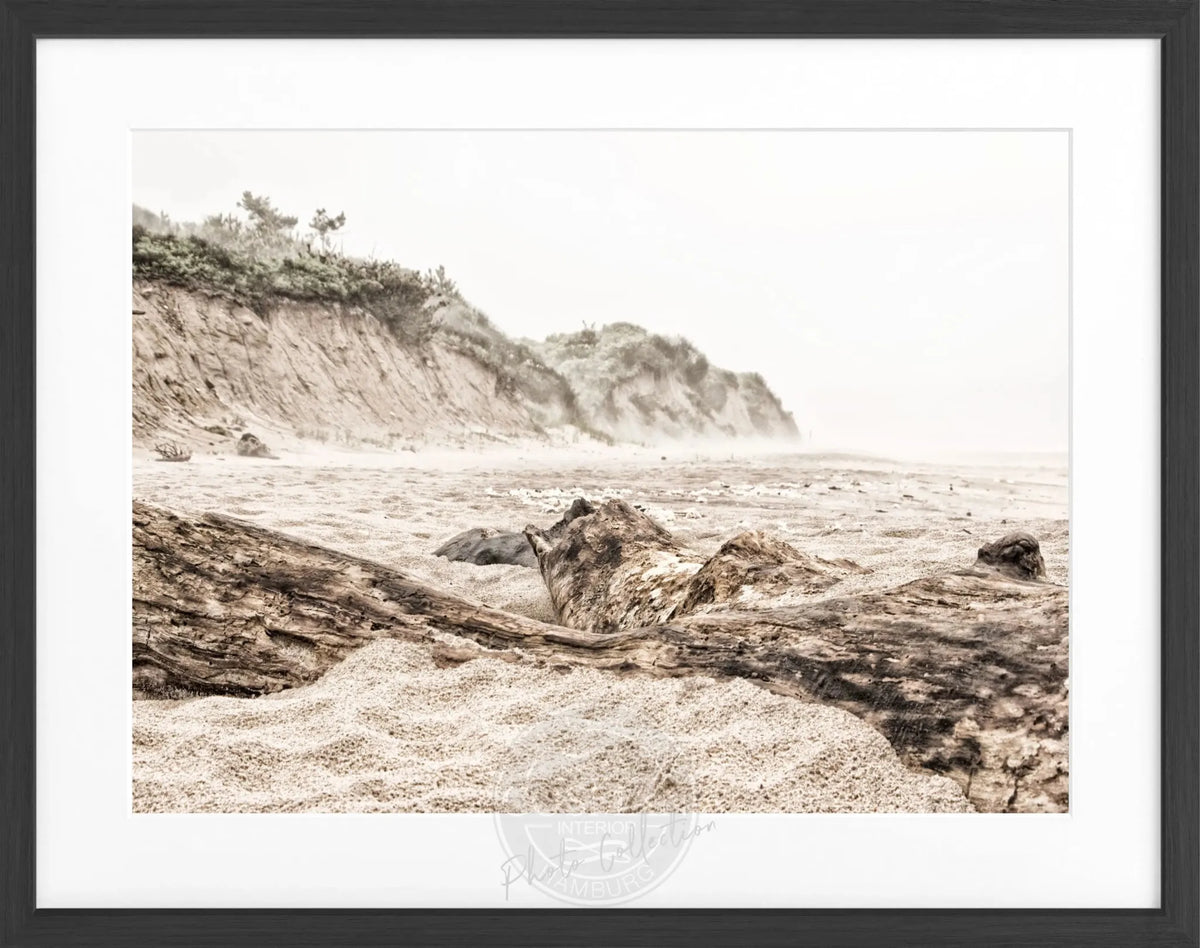 Schwarz-weiß Poster mit Rahmen, Hamptons Long Island Beach, von Cosman-Photocollection, 31x25 cm, maritime Strandlandschaft
