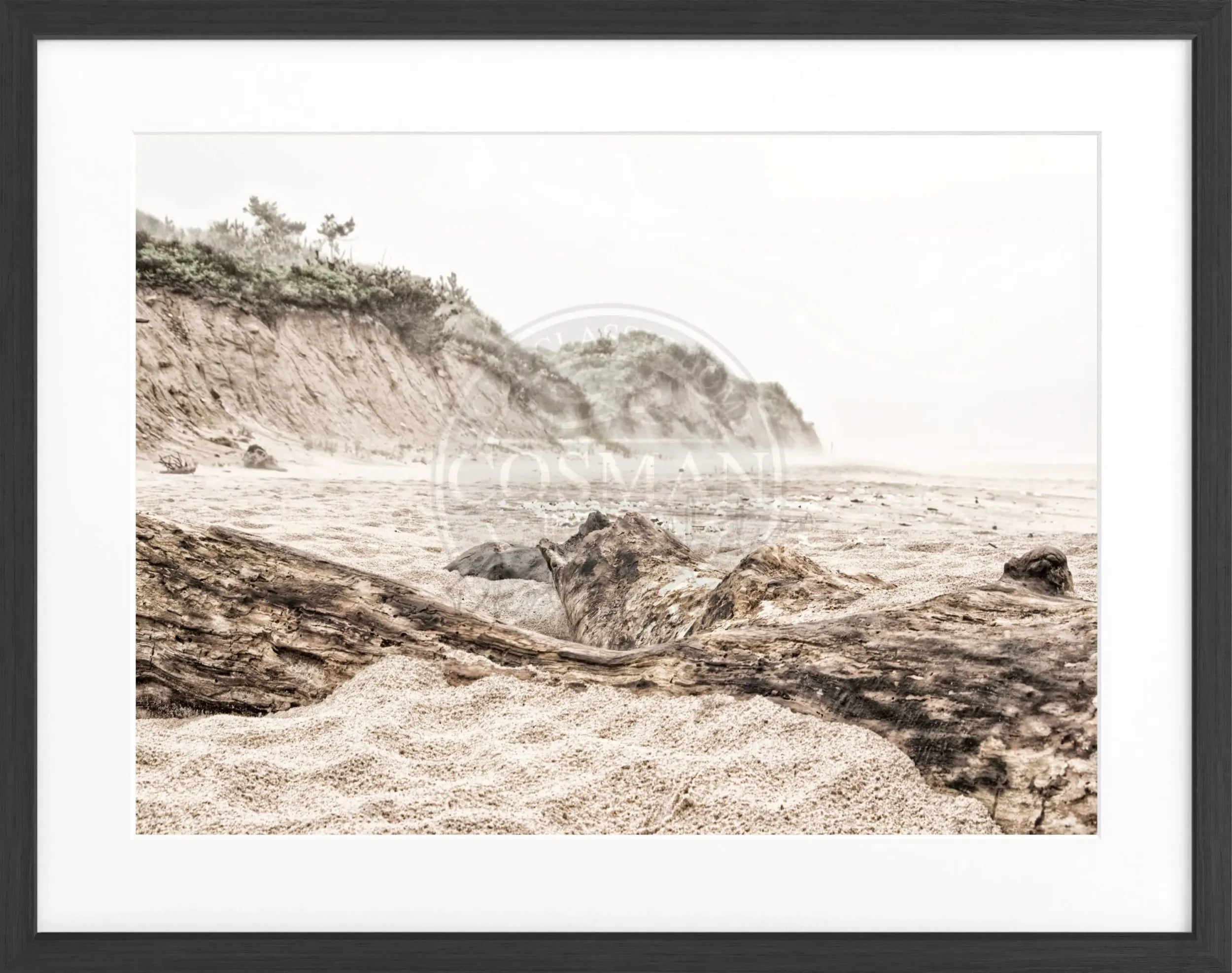 Schwarz-weiß Poster mit Rahmen, Hamptons Long Island Beach, von Cosman-Photocollection, 31x25 cm, maritime Strandlandschaft