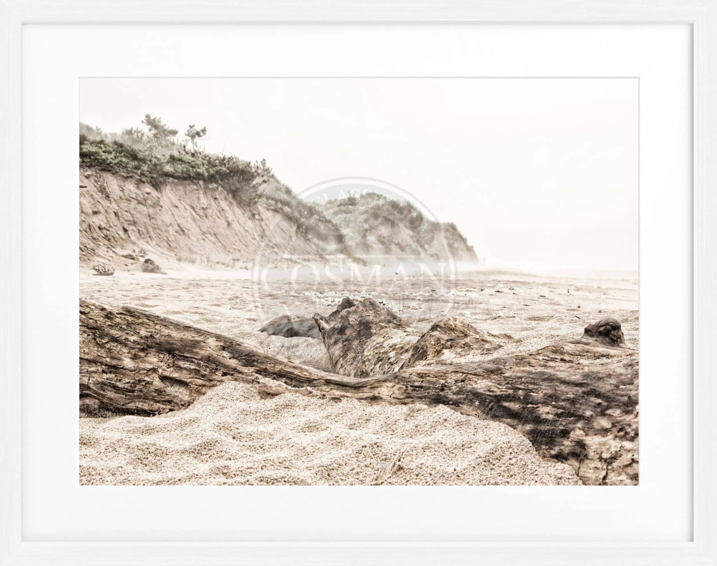 Schwarz-weiß Poster mit Rahmen, Hamptons Long Island Beach Motiv, 31x25 cm, von Cosman-Photocollection