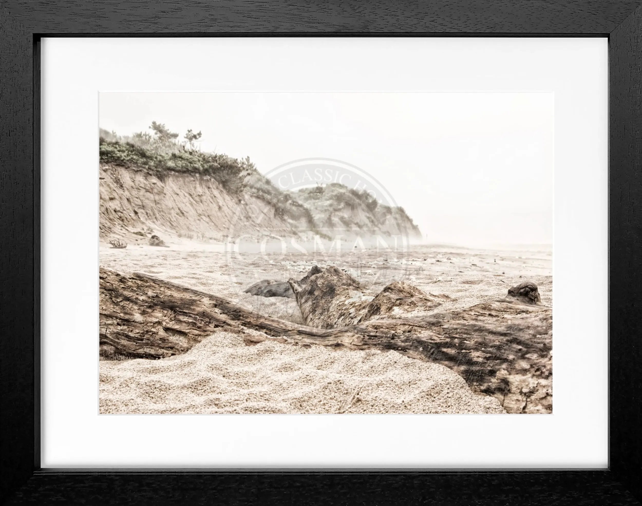 Schwarzer Poster mit Rahmen von Cosman-Photocollection, Hamptons Long Island Beach Motiv, 31x25cm, schwarz-weiß, kunstvolle Wanddekoration